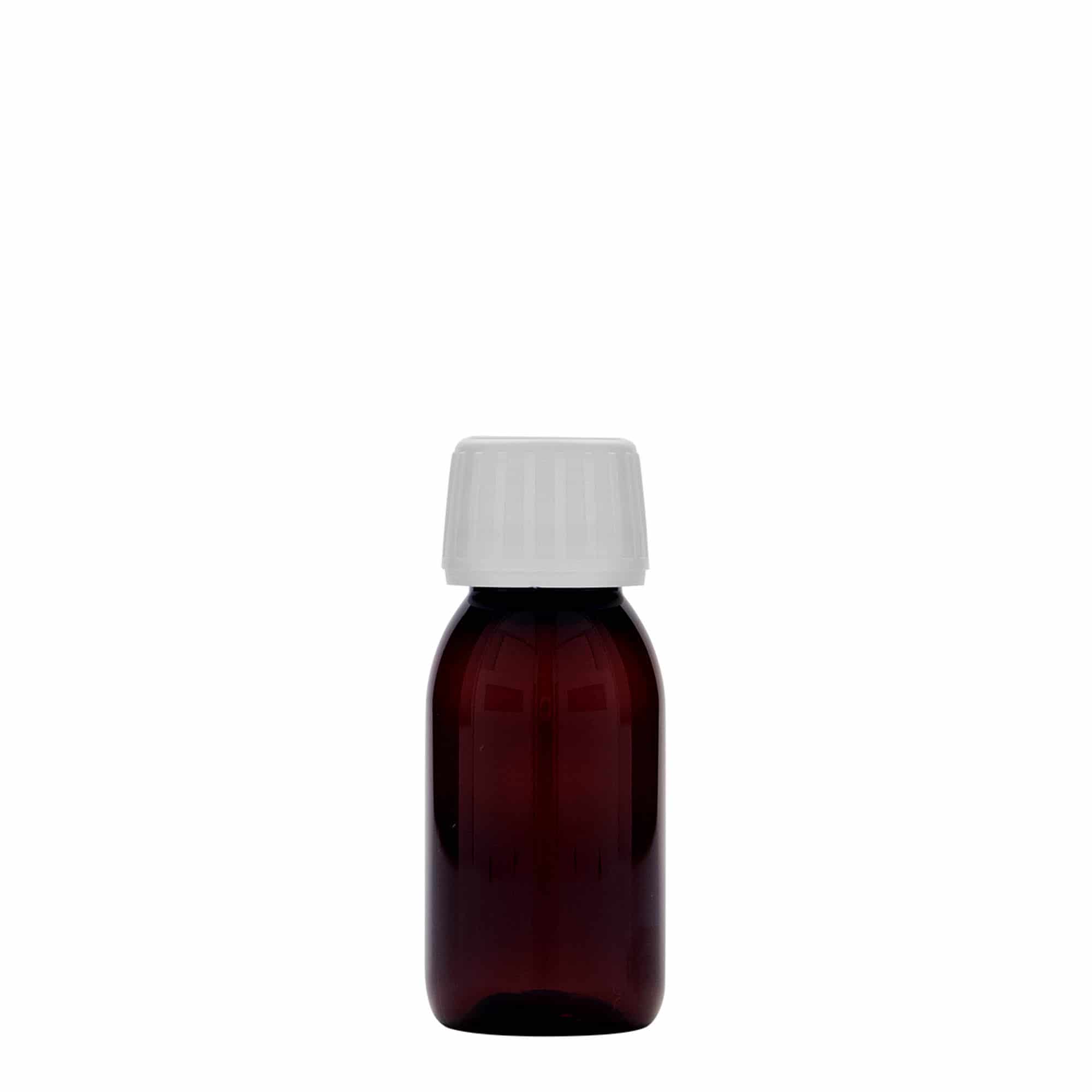 60 ml PET-medicinflaske, brun, plast, åbning: PP 28