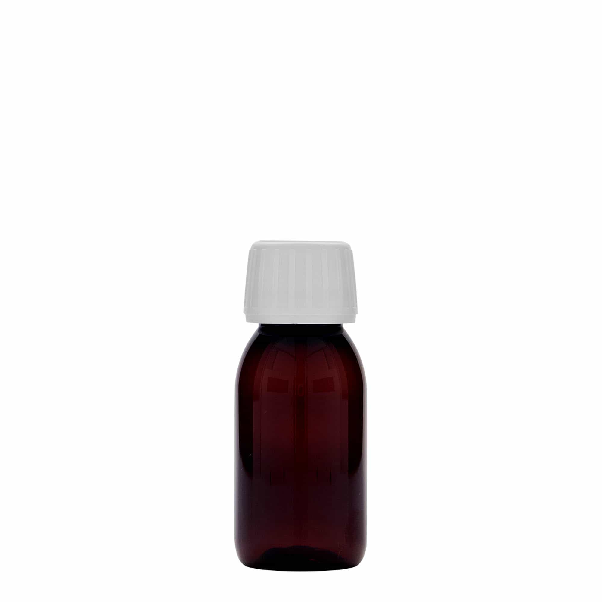 60 ml PET-medicinflaske, brun, plastik, åbning: PP 28