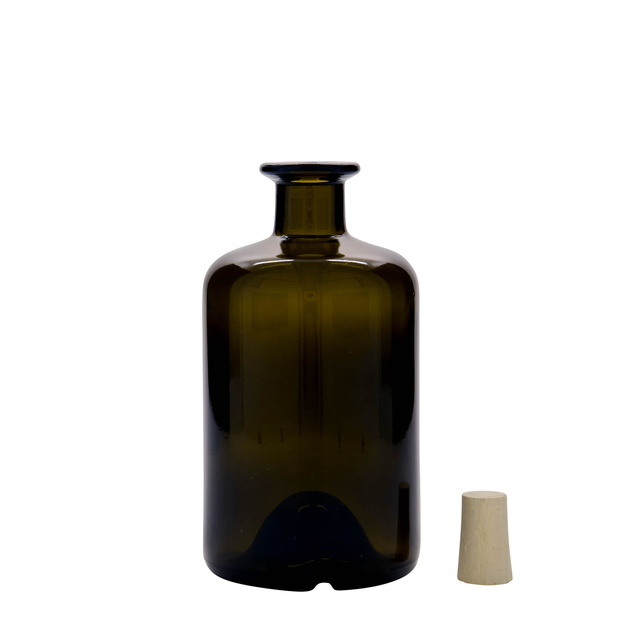 500 ml glasflaske apoteker, antikgrøn, åbning: kork