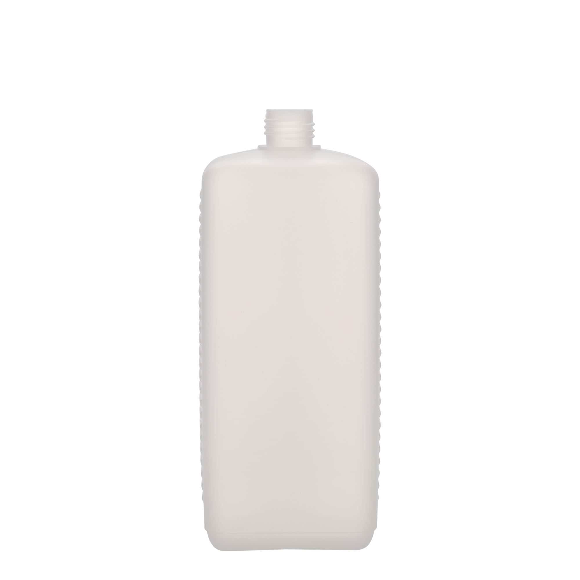 1.000 ml beholderflaske, firkantet, HDPE-plast, natur, åbning: DIN 25 EPE