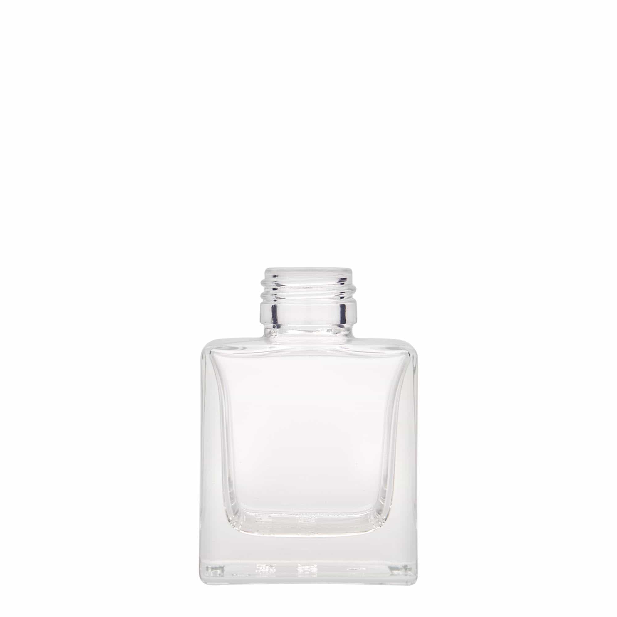 100 ml glasflaske 'Cube', firkantet, munding: PP 28