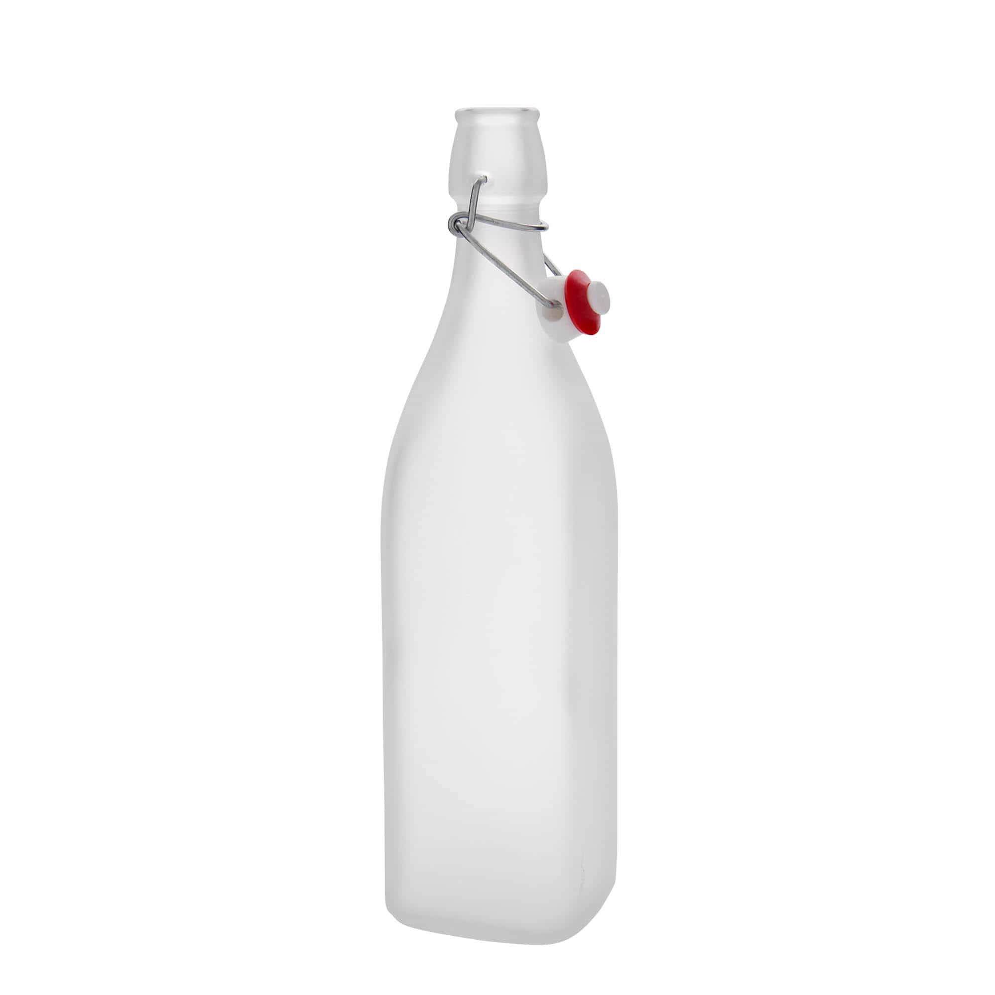 1.000 ml glasflaske 'Swing', kvadratisk, hvid, åbning: Patentlåg