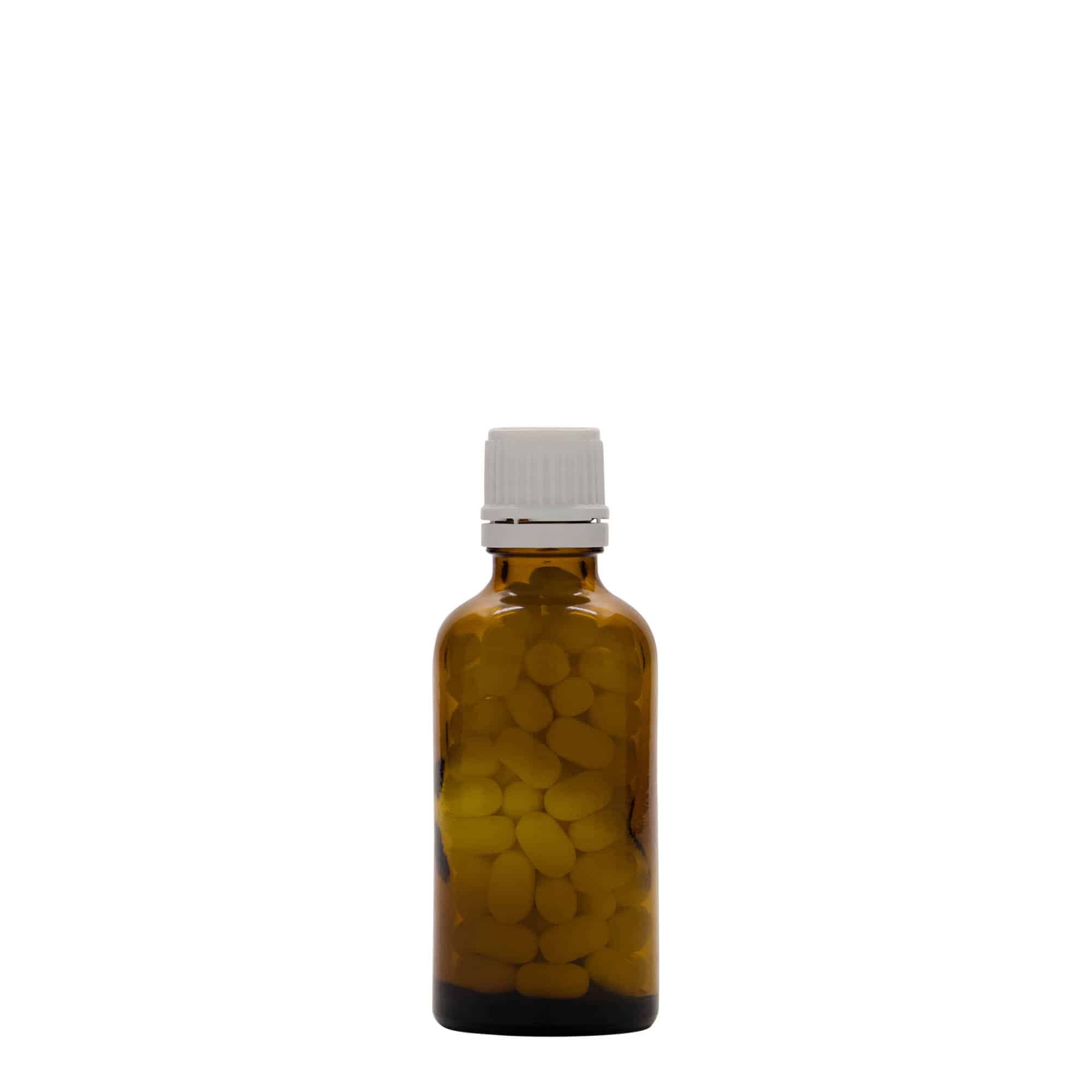 50 ml medicinflaske, glas, brun, åbning: DIN 18