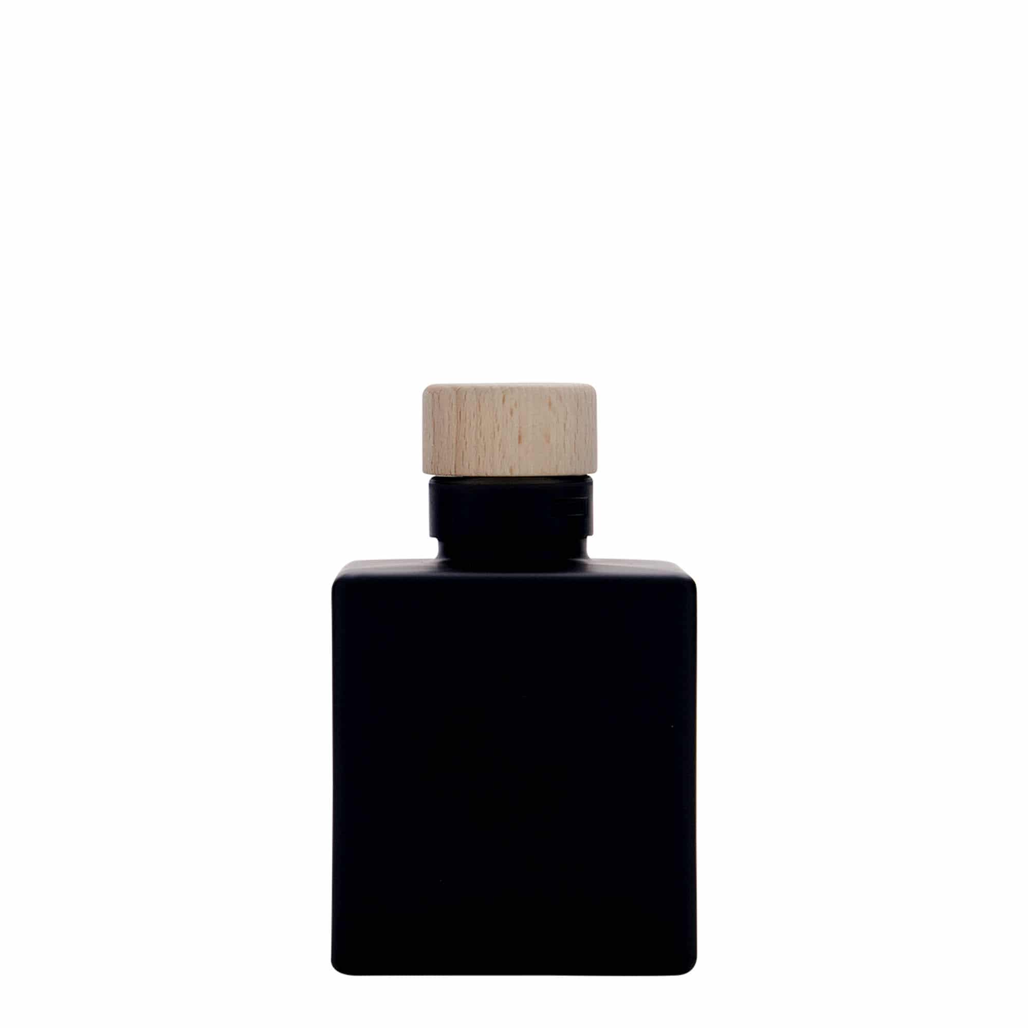 100 ml glasflaske 'Cube', kvadratisk, sort, åbning: Kork