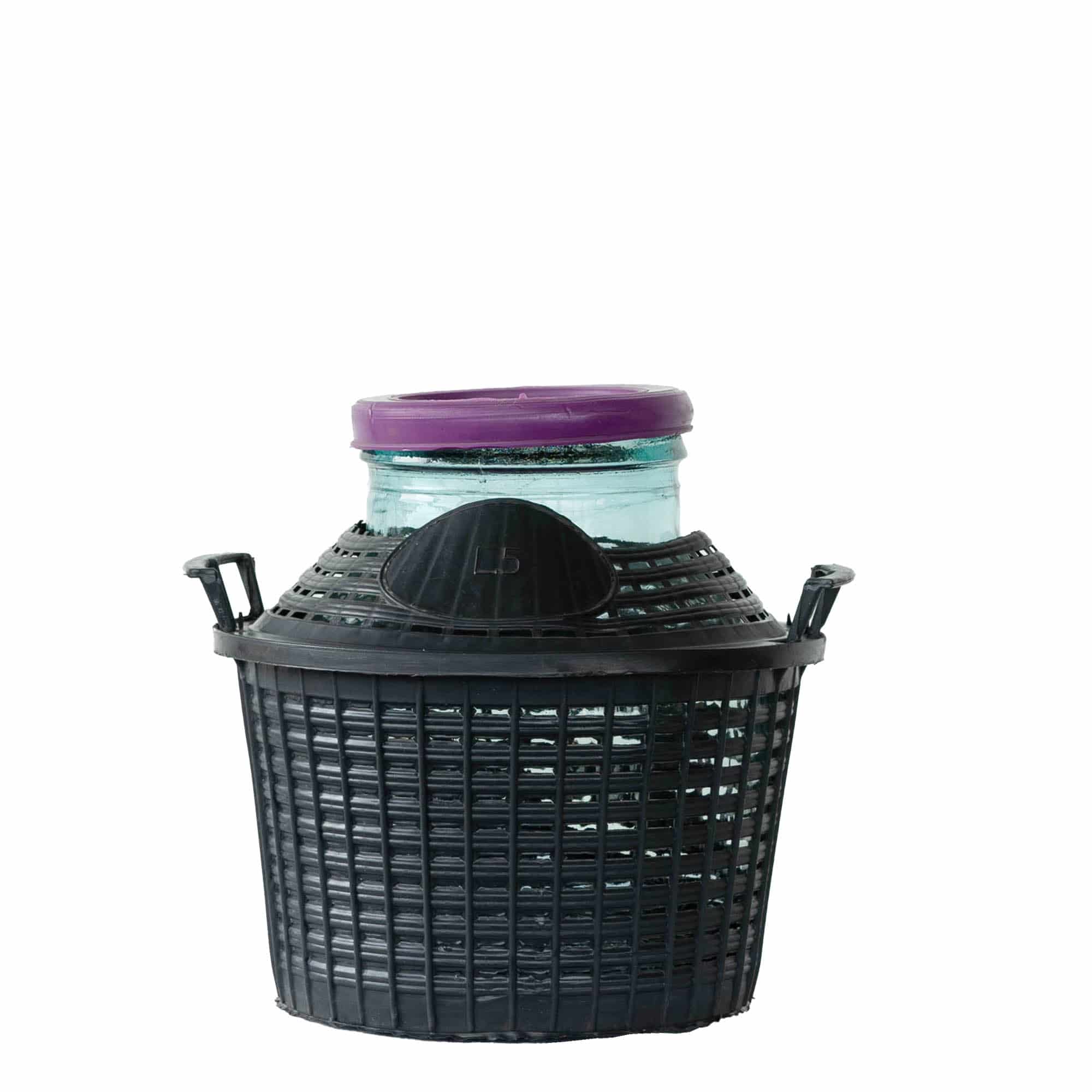 5 l ballonflaske med vid hals, glas, åbning: påsætning af låg