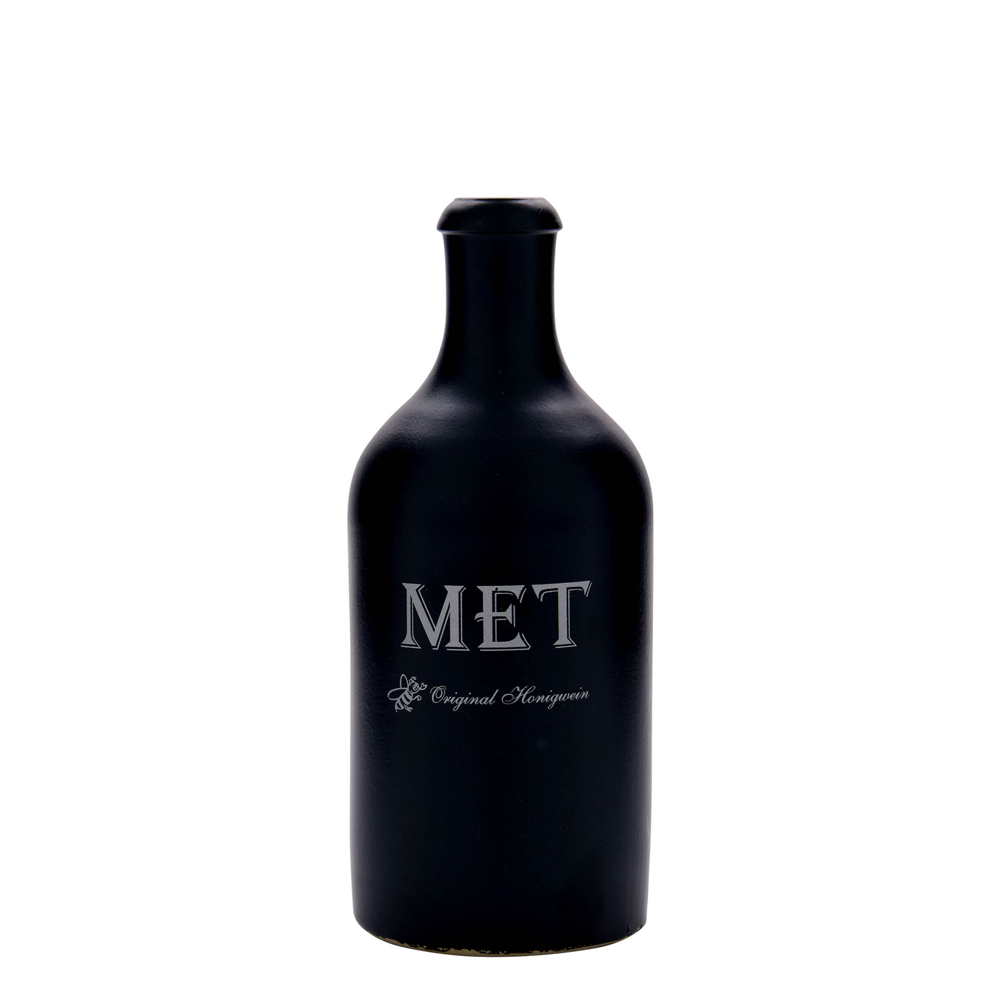 500 ml tonkrus, motiv: mjød, stentøj, sort, åbning: kork