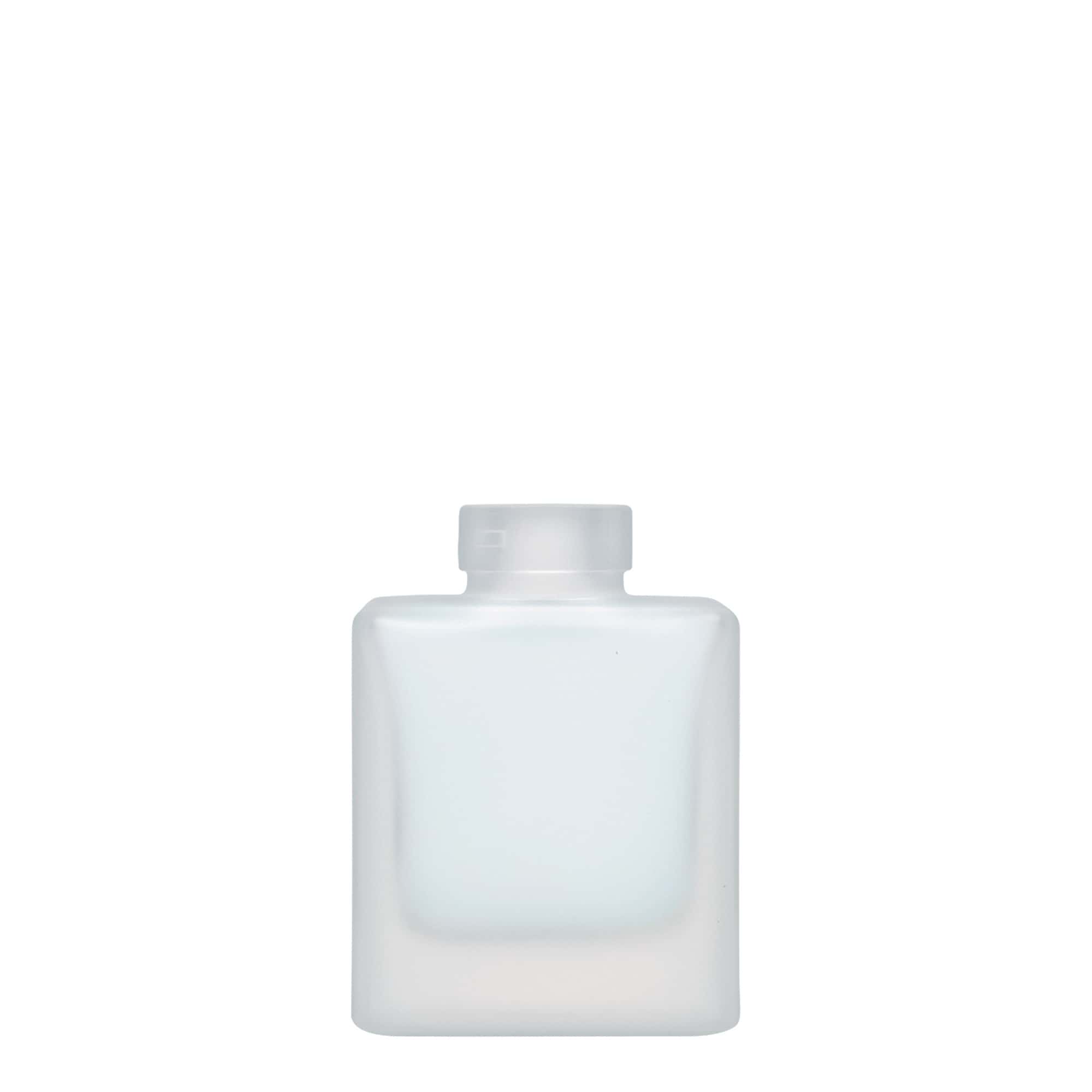 100 ml glasflaske »Cube«, firkantet, frostet, munding: kork