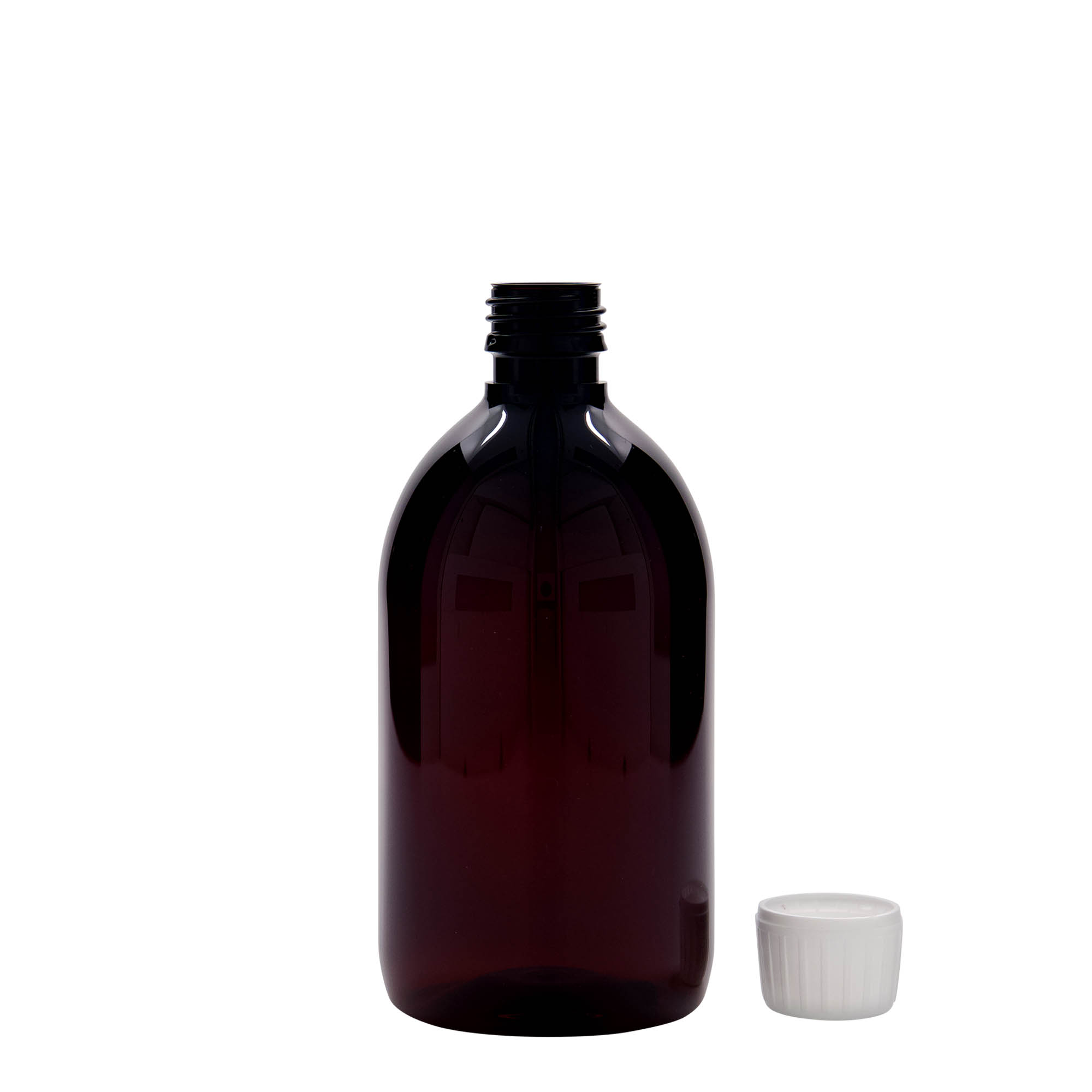 500 ml PET-medicinflaske, brun, plastik, åbning: PP 28