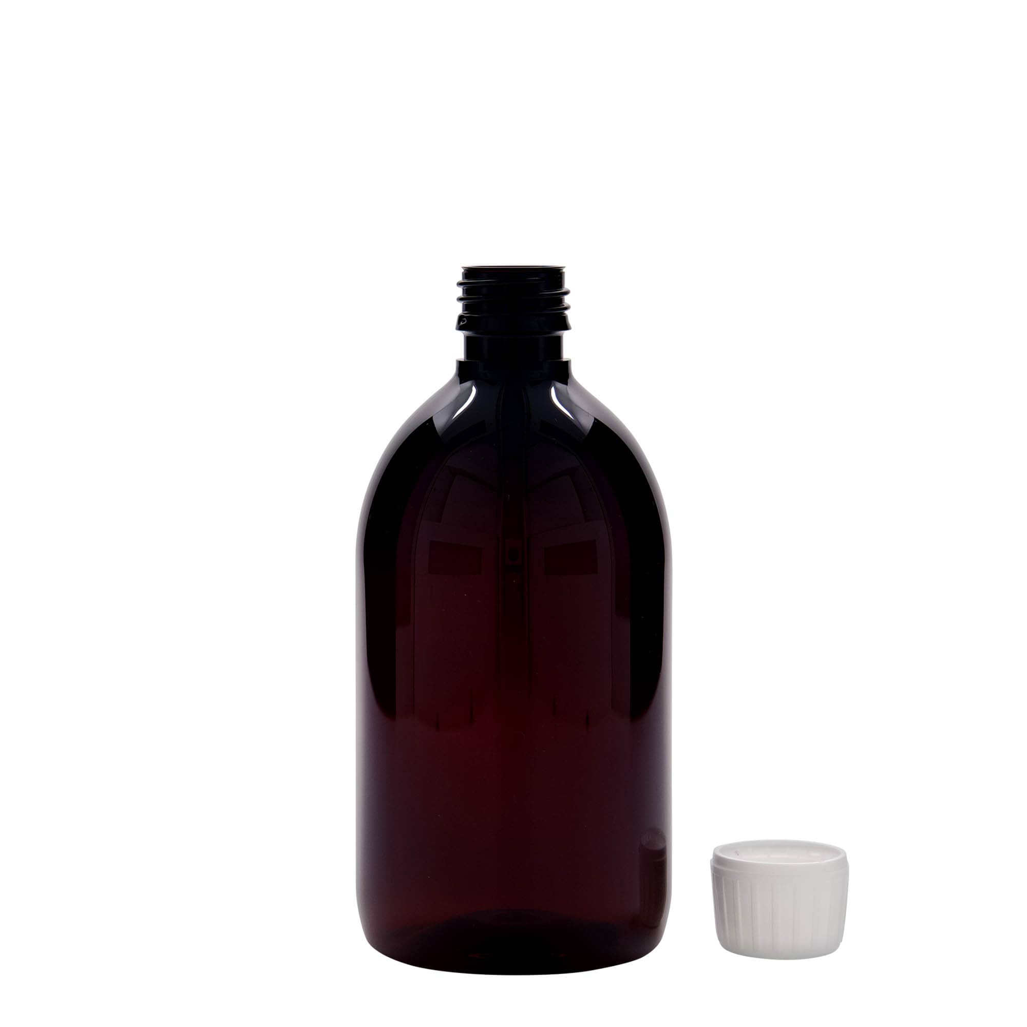 500 ml PET-medicinflaske, brun, plastik, åbning: PP 28