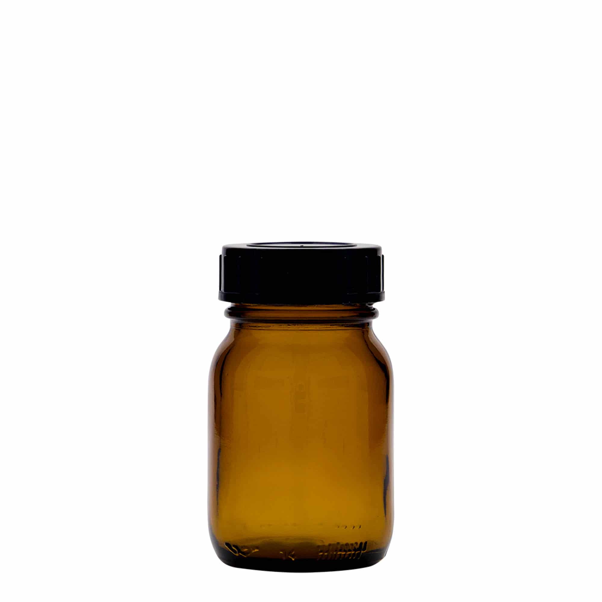 75 ml bredhalset glas, brun, åbning: DIN 40