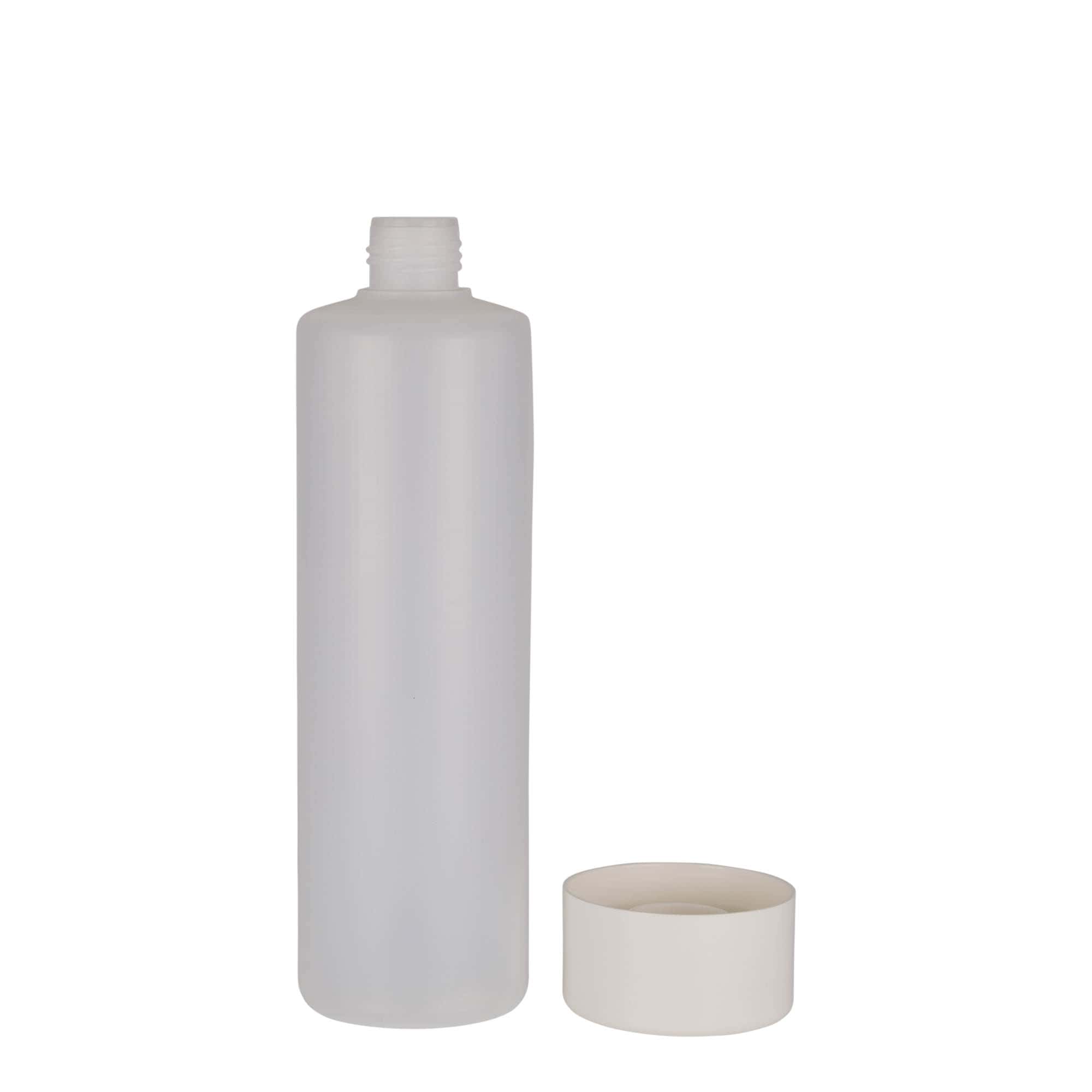 500 ml rund flaske, PE-plast, natur, åbning: Skruelåg