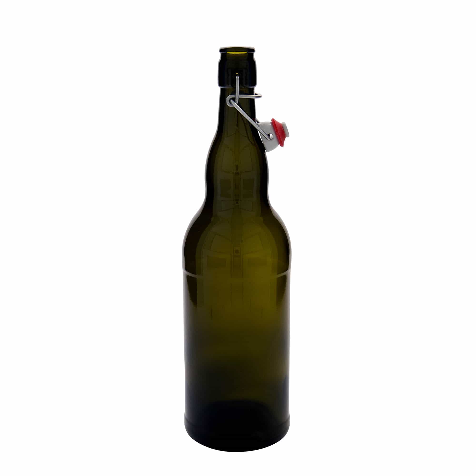 1.000 ml ølflaske Belgien, glas, antikgrøn, åbning: patentprop