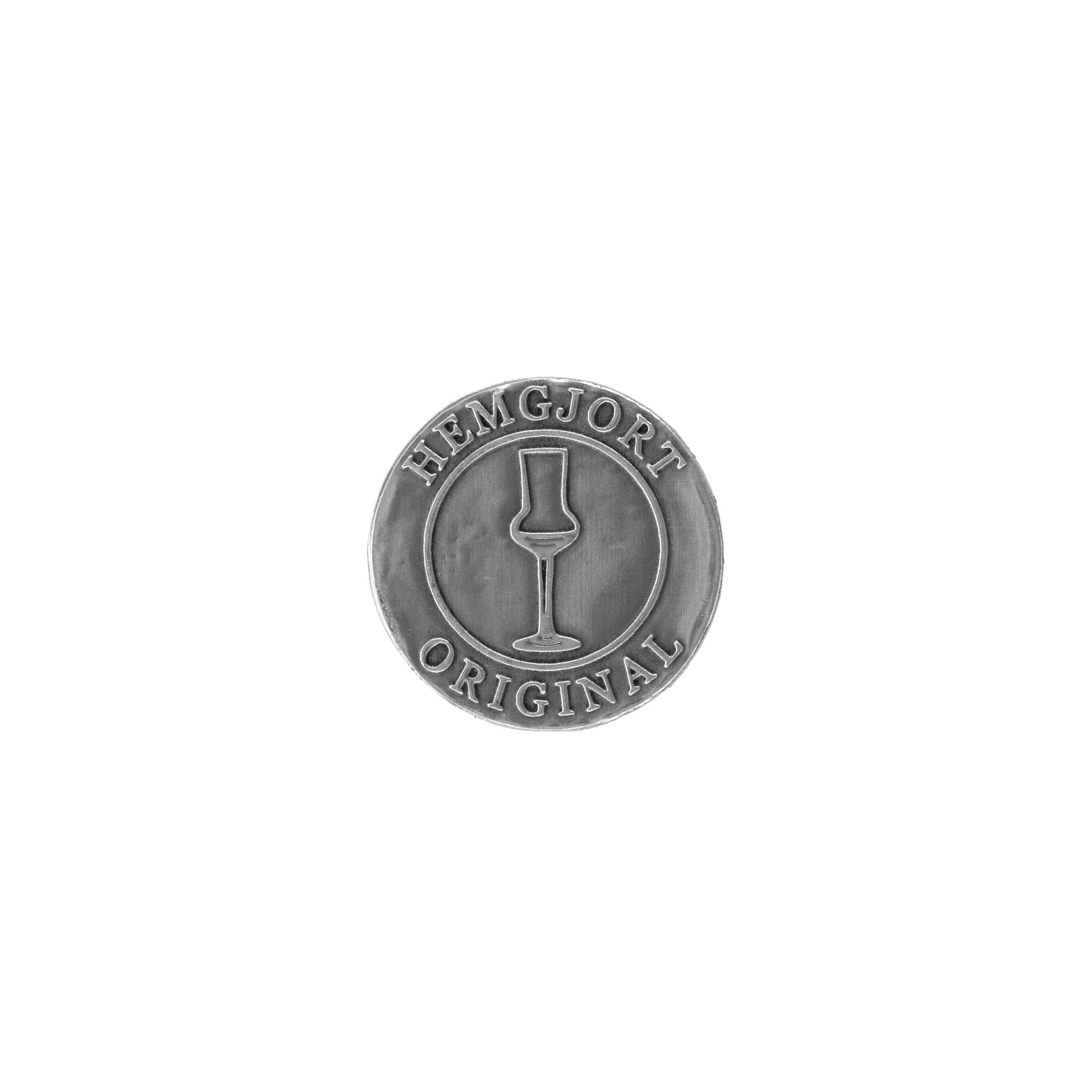 Tinlabel 'Hjemmelavet Original', rund, metal, sølv