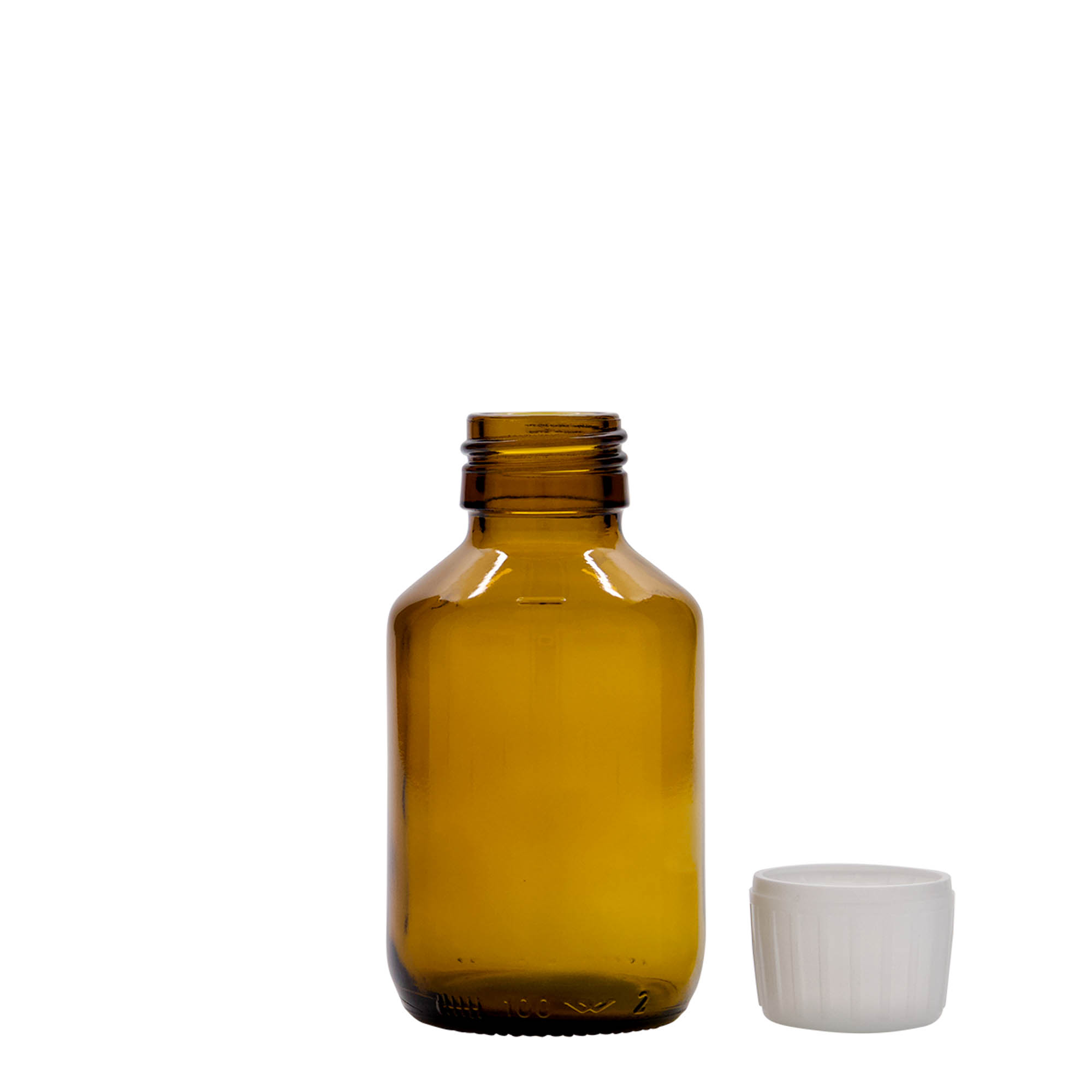 100 ml medicinflaske, brun, glas, åbning: PP 28
