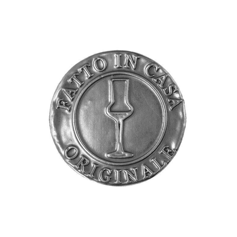 Tinlabel 'Fatto in Casa', rund, metal, sølv Tinlabel 'Fatto in Casa', rund, metal, sølv
