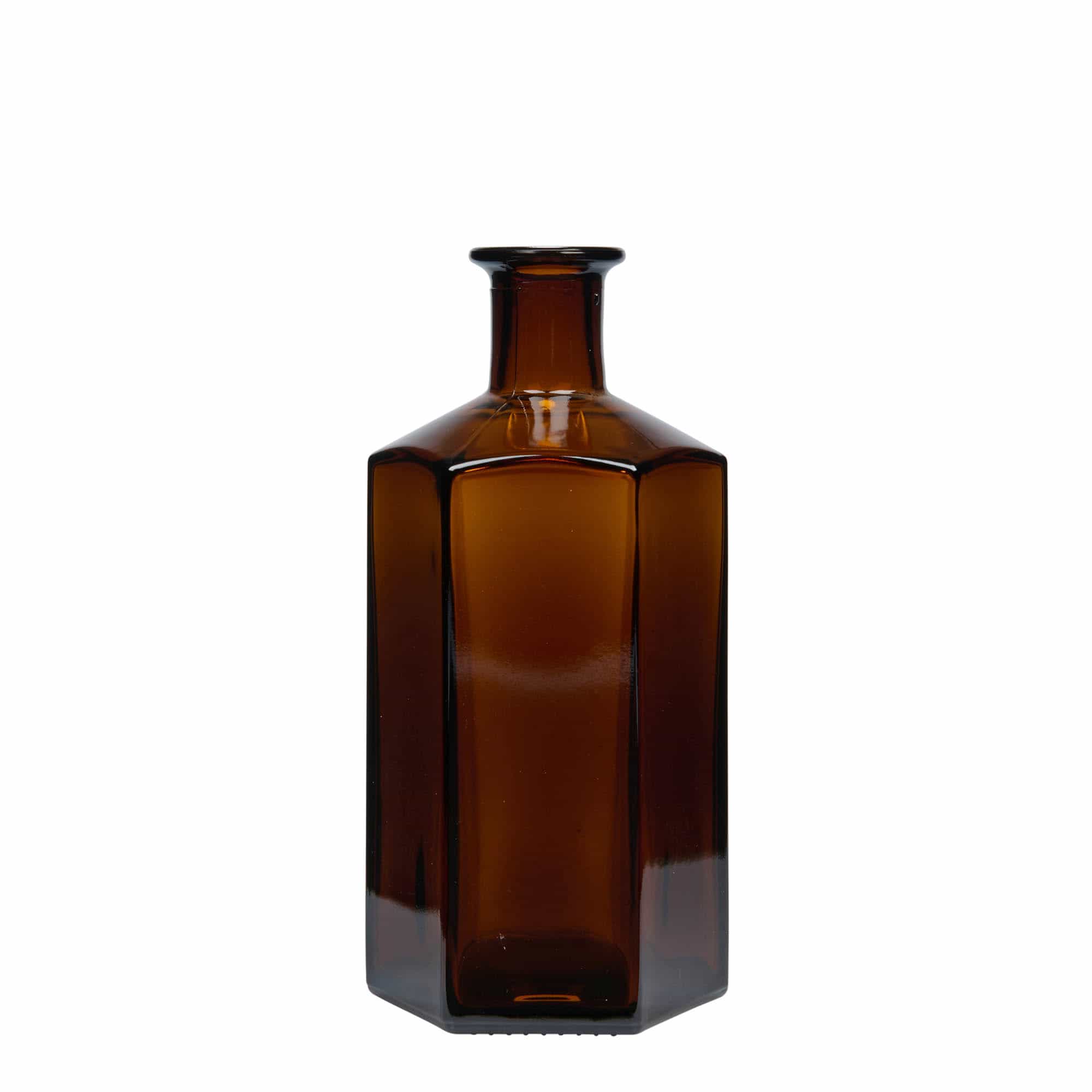 500 ml glasflaske apoteker 'Jimmy'. sekskantet. brun. åbning: Kork 500 ml glasflaske apoteker 'Jimmy'. sekskantet. brun. åbning: Kork
