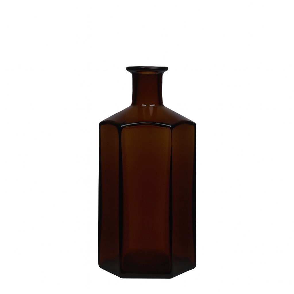 500 ml glasflaske apoteker 'Jimmy', sekskantet, brun, åbning: prop