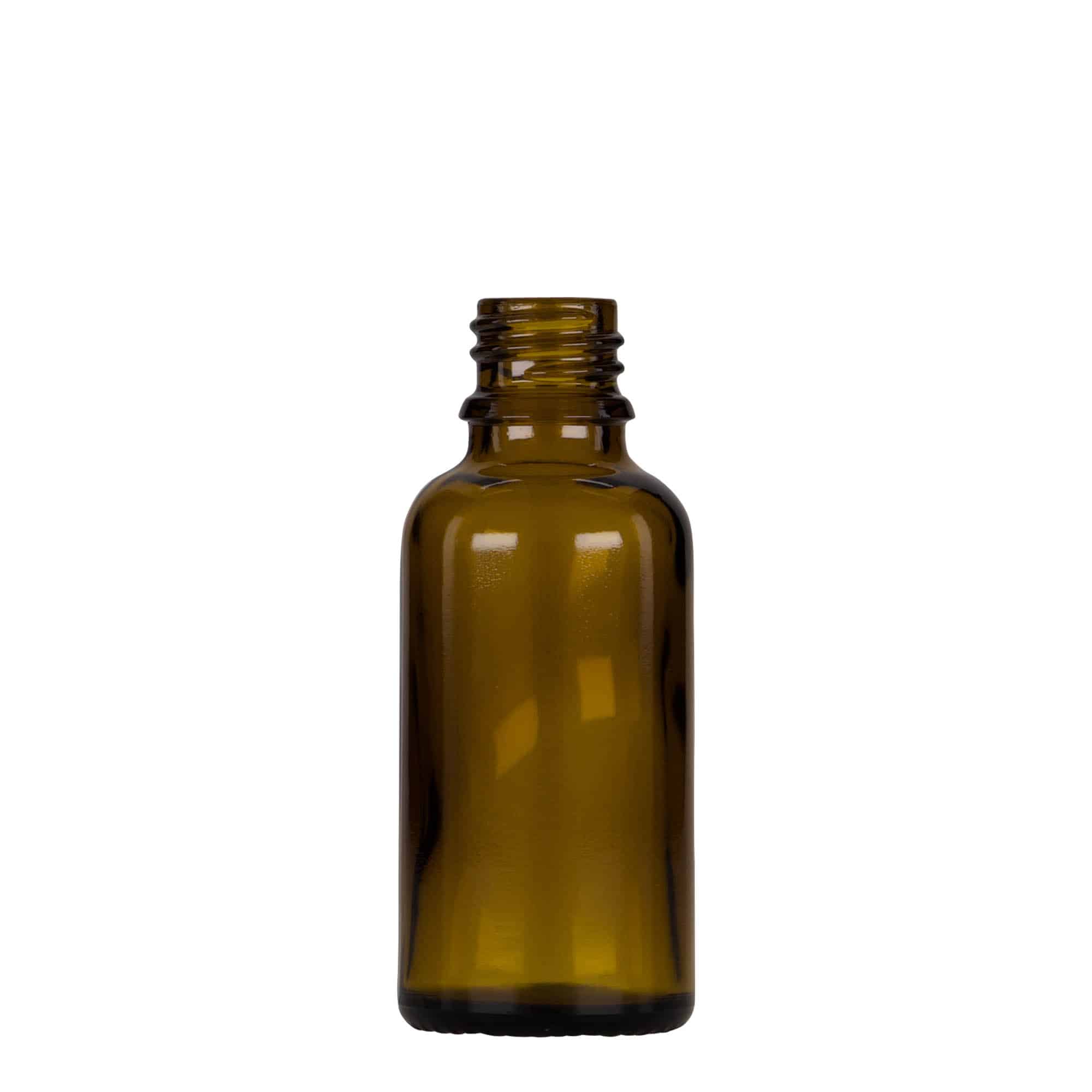 30 ml pipetteflaske, medicin, glas, brun-sort, åbning: DIN 18