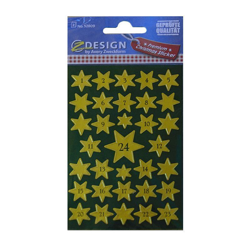 Zweckform Klistermærker 'Adventskalender 1-24', papir, guld Zweckform Klistermærker 'Adventskalender 1-24', papir, guld
