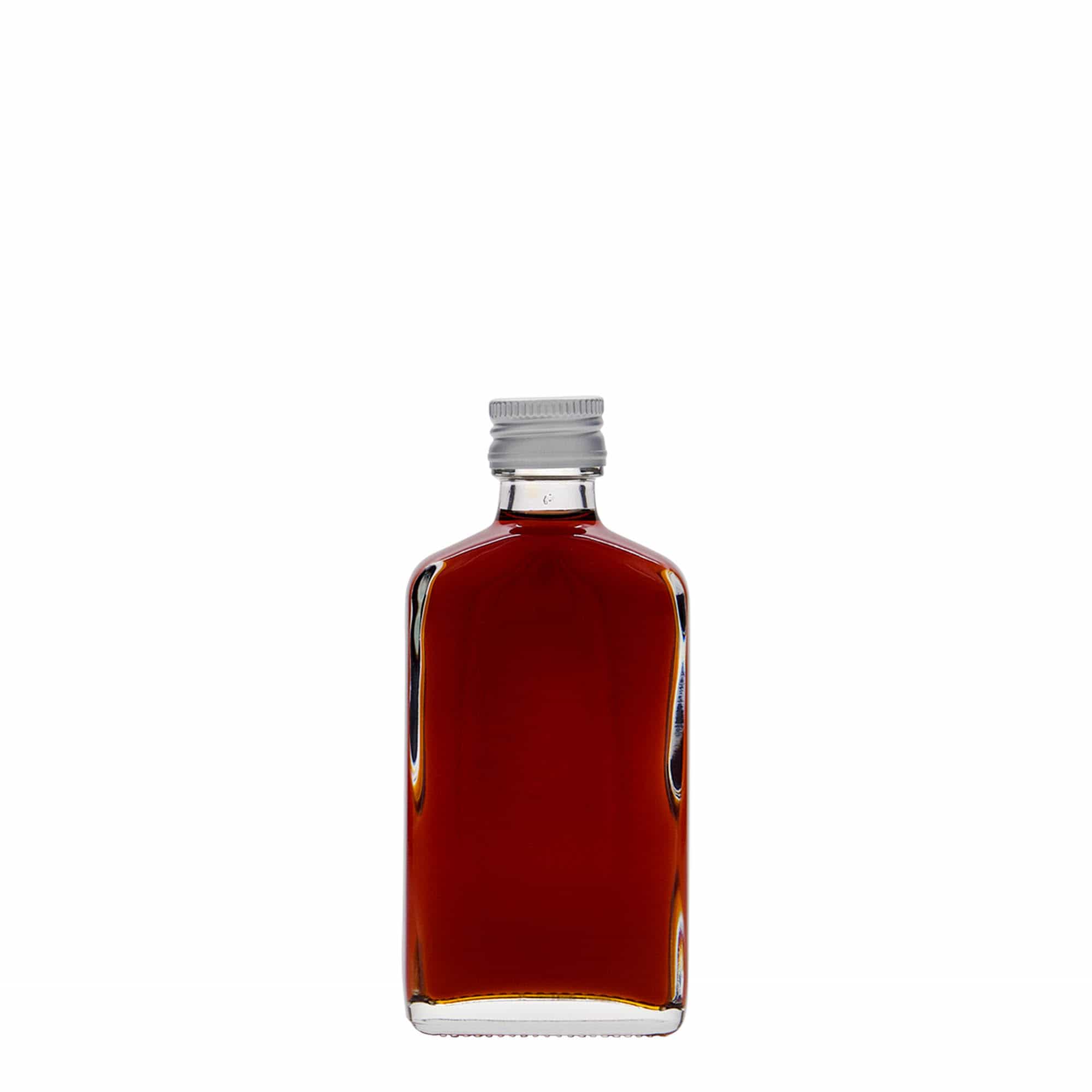 50 ml lommeflaske, rektangulær, glas, åbning: PP 18