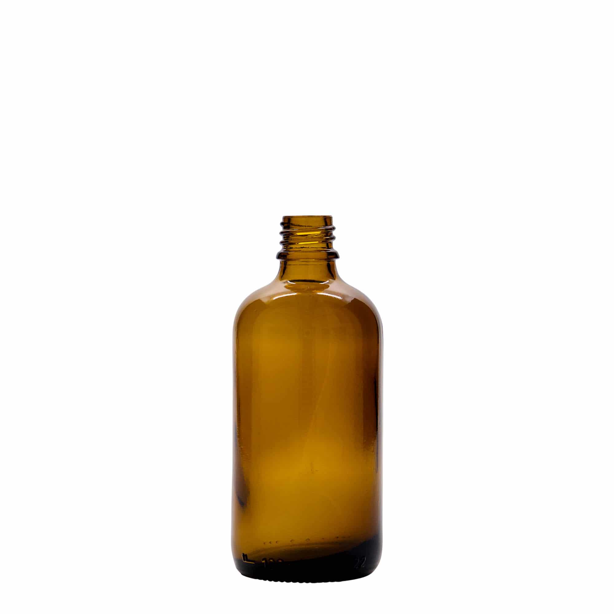 100 ml medicinflaske med lotionpumpe, glas, brun, åbning: DIN 18