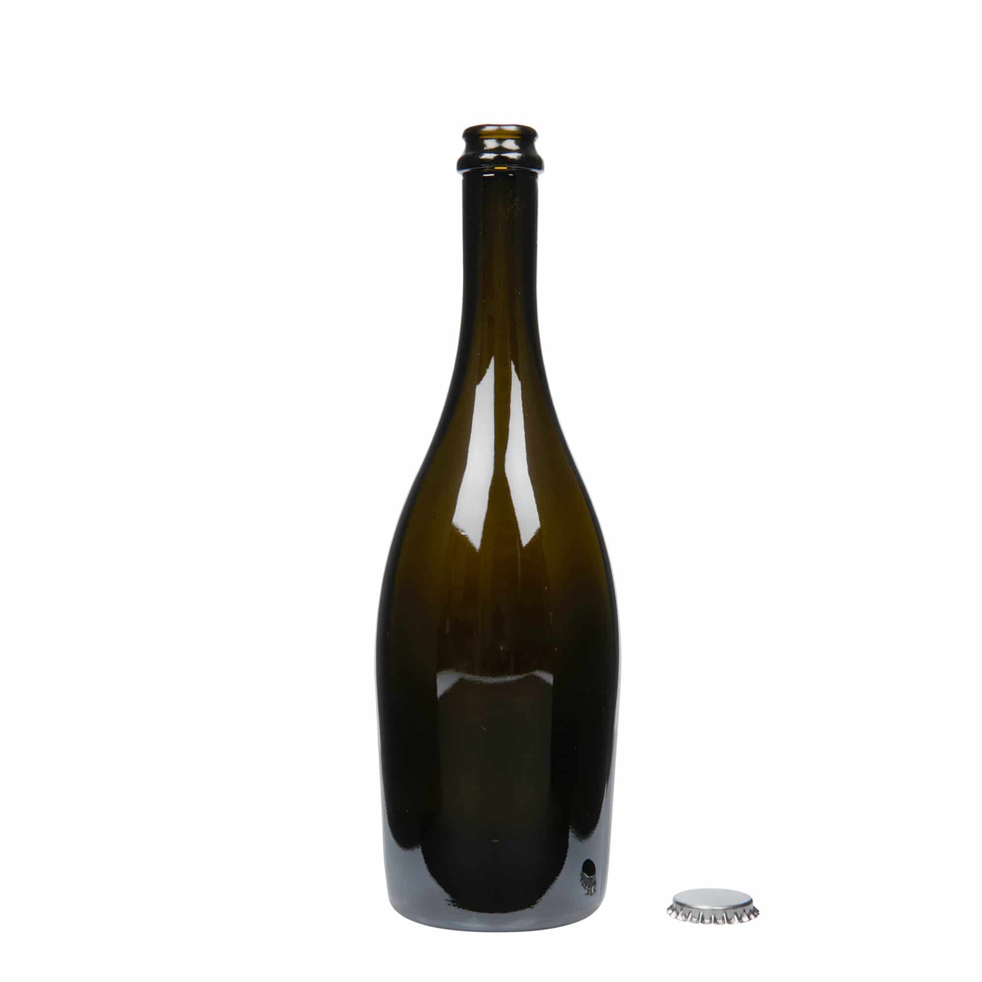 750 ml champagneflaske 'Carmen', glas, antikgrøn, åbning: Kronekapsel