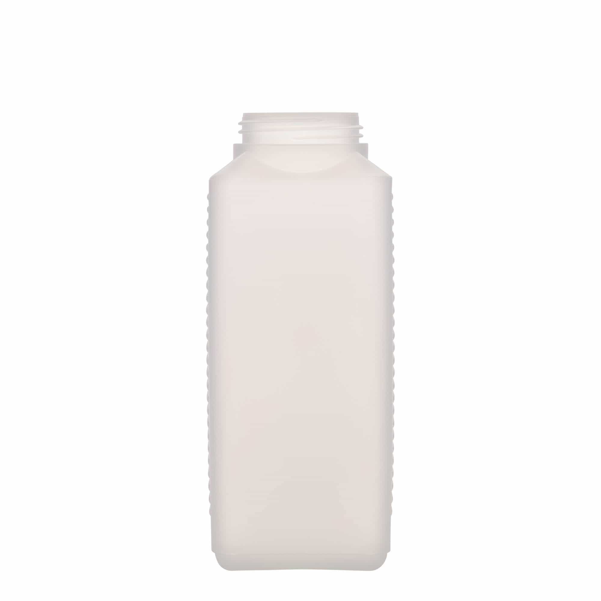 1.000 ml bredhalset flaske, firkantet, HDPE-plast, natur, åbning: DIN 60 EPE 1.000 ml bredhalset flaske, firkantet, HDPE-plast, natur, åbning: DIN 60 EPE