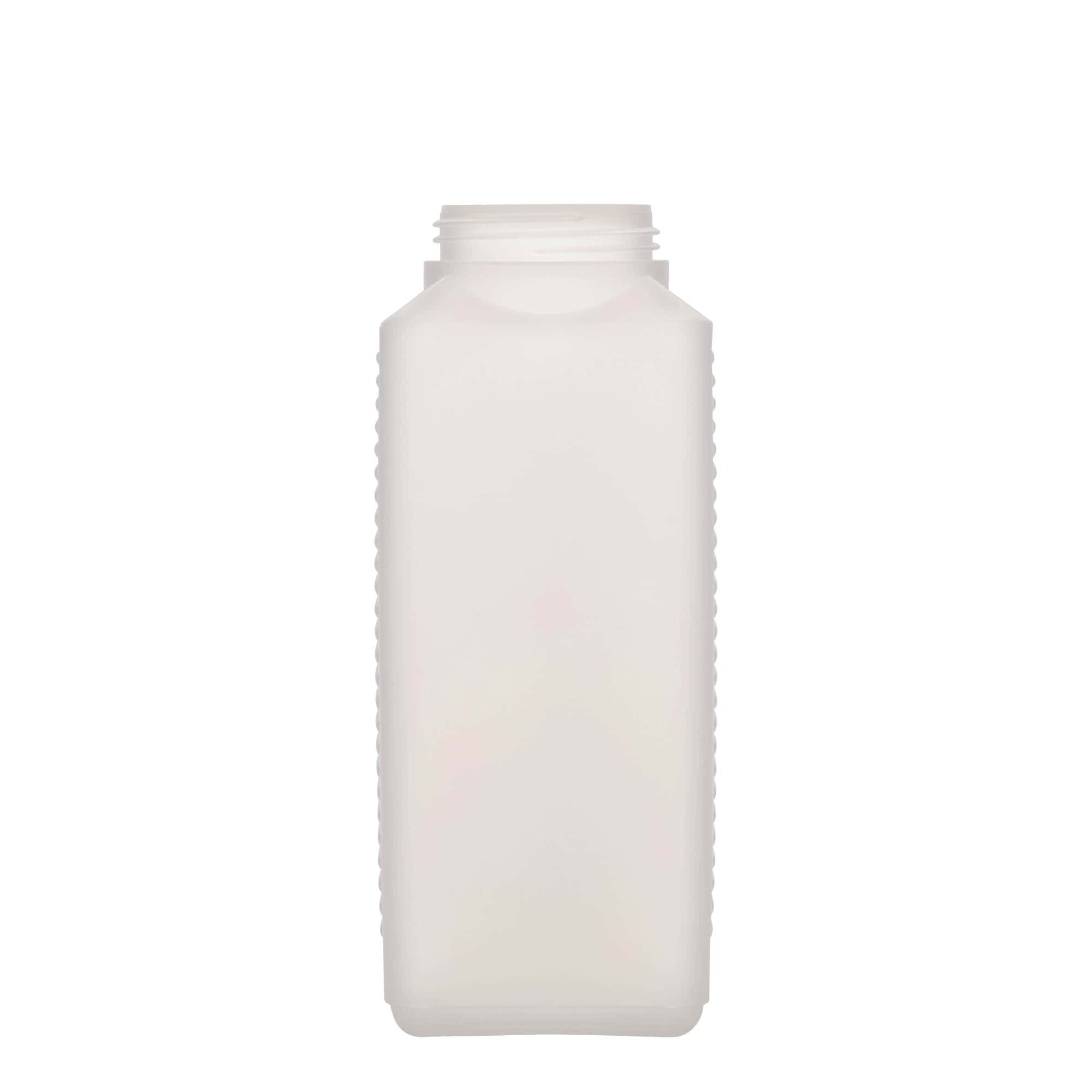 1.000 ml bredhalsflaske, rektangulær, HDPE-plast, natur, åbning: DIN 60 EPE