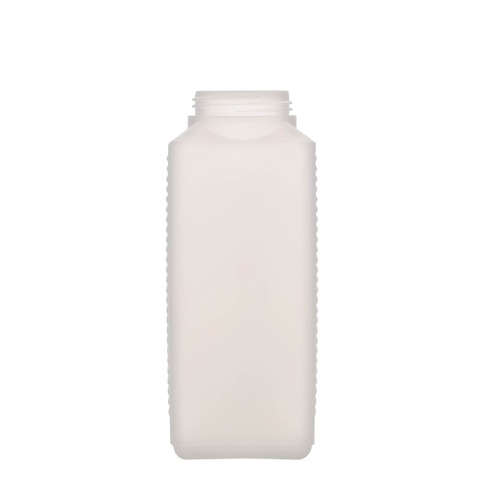 1.000 ml bredhalsflaske, rektangulær, HDPE-plast, natur, åbning: DIN 60 EPE