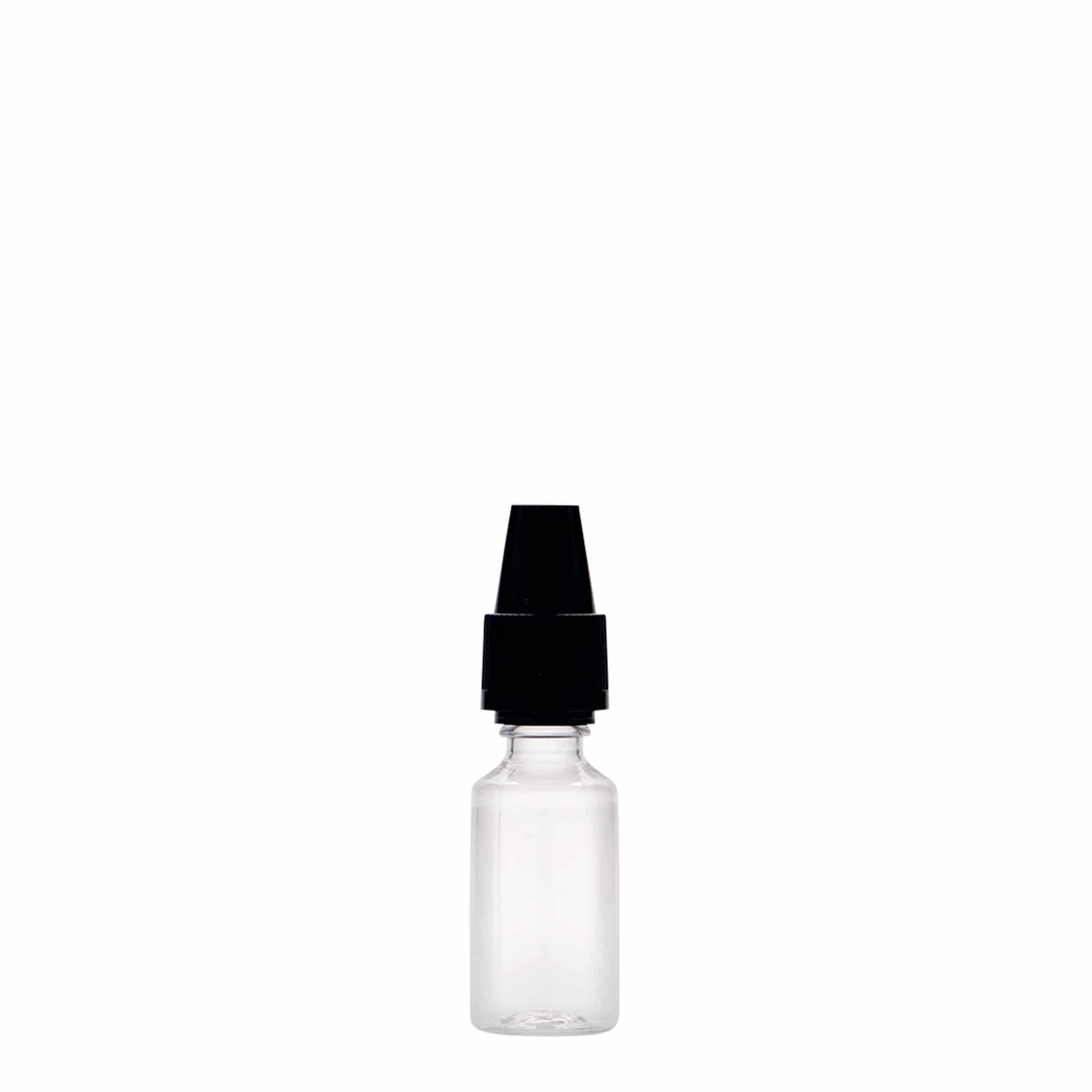 10 ml PET-flaske 'E-Liquid' med kvalitets- og børnesikring, plastik, åbning: skruelåg