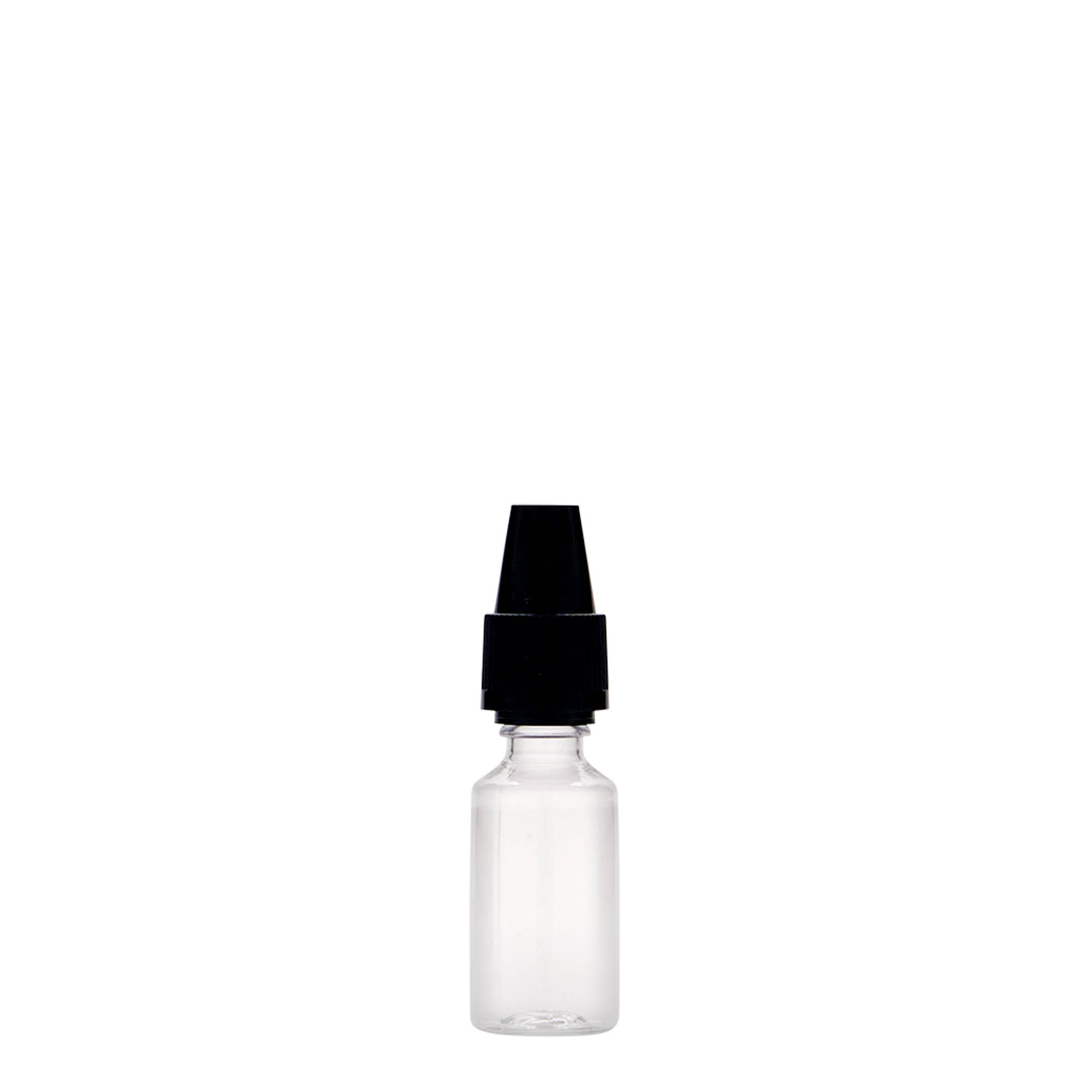 10 ml PET-flaske »E-Liquid« med kvalitets- og børnesikring, plastik, åbning: skruelåg