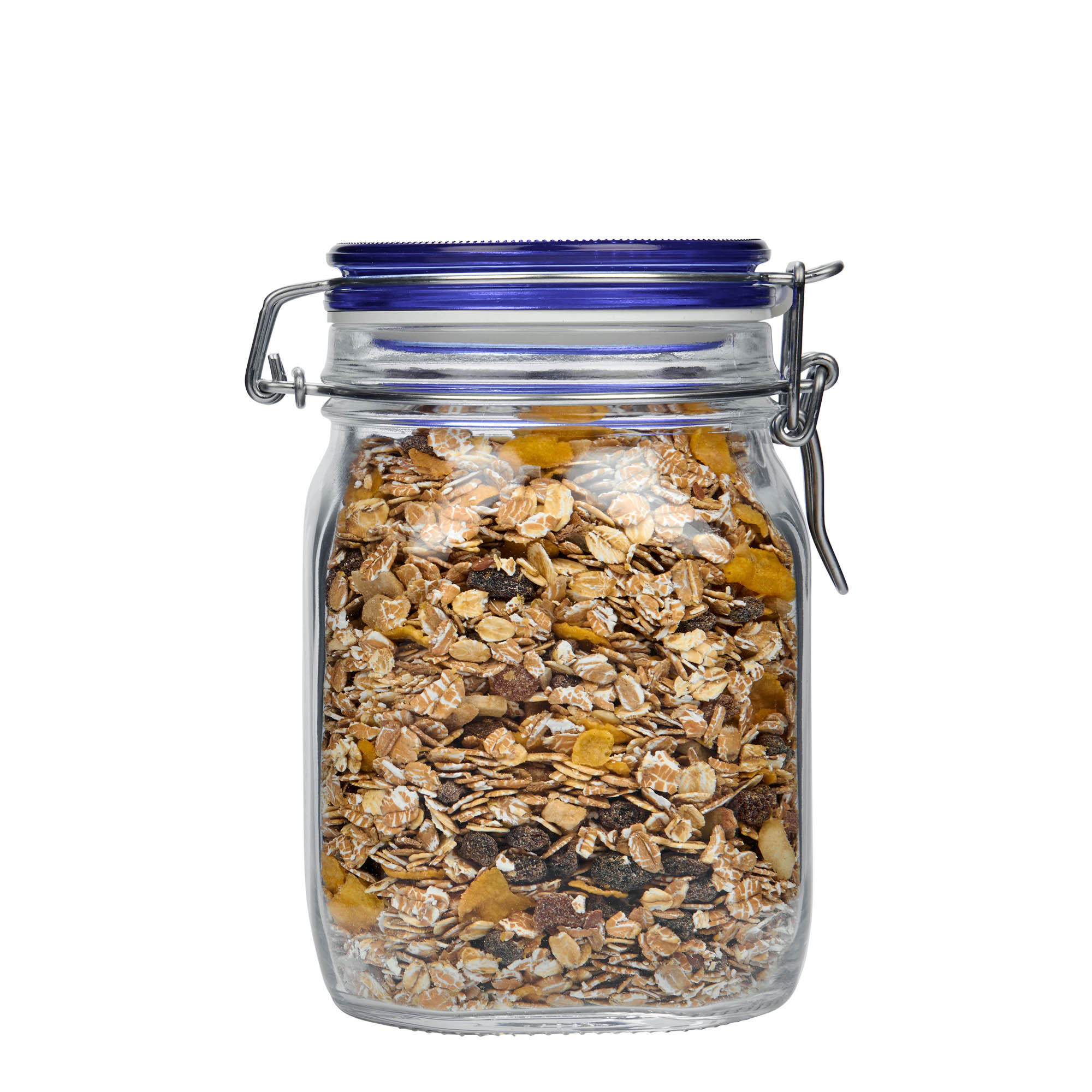 1.000 ml trådlågsglas 'Fido' blå låg, firkantet, åbning: trådlågslukning 1.000 ml trådlågsglas 'Fido' blå låg, firkantet, åbning: trådlågslukning