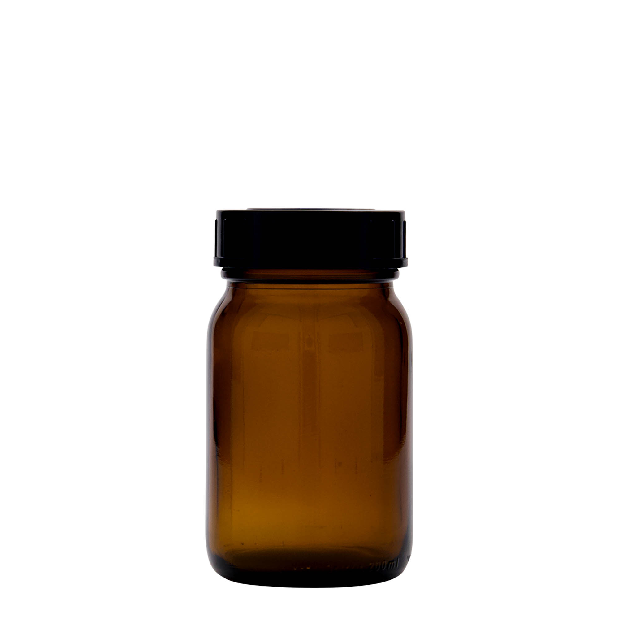 200 ml bredhalsglas, brunt, åbning: DIN 55