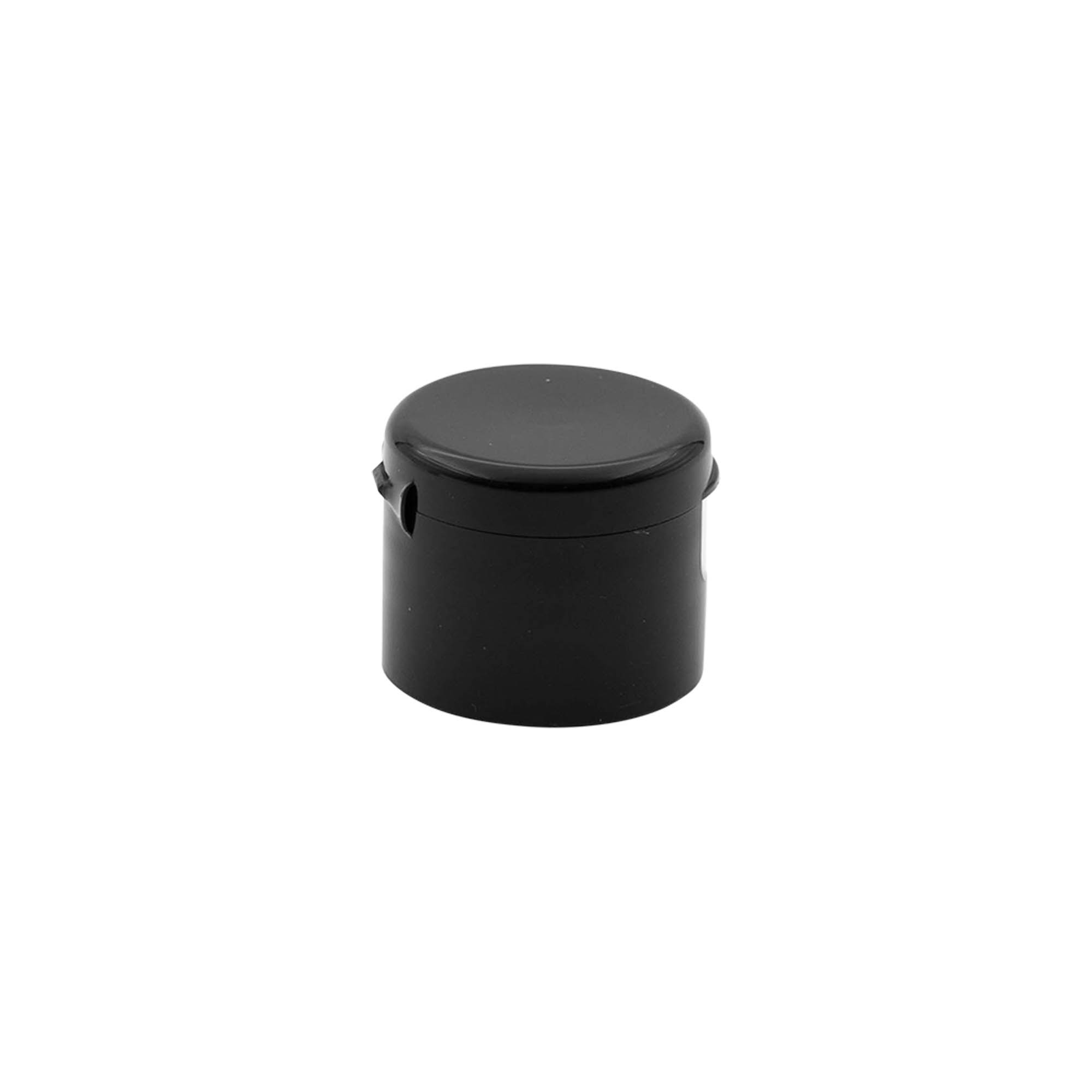Skruelåg med klaphængsel, PP-plast, sort, til åbning: 24/410 Skruelåg med klaphængsel, PP-plast, sort, til åbning: 24/410