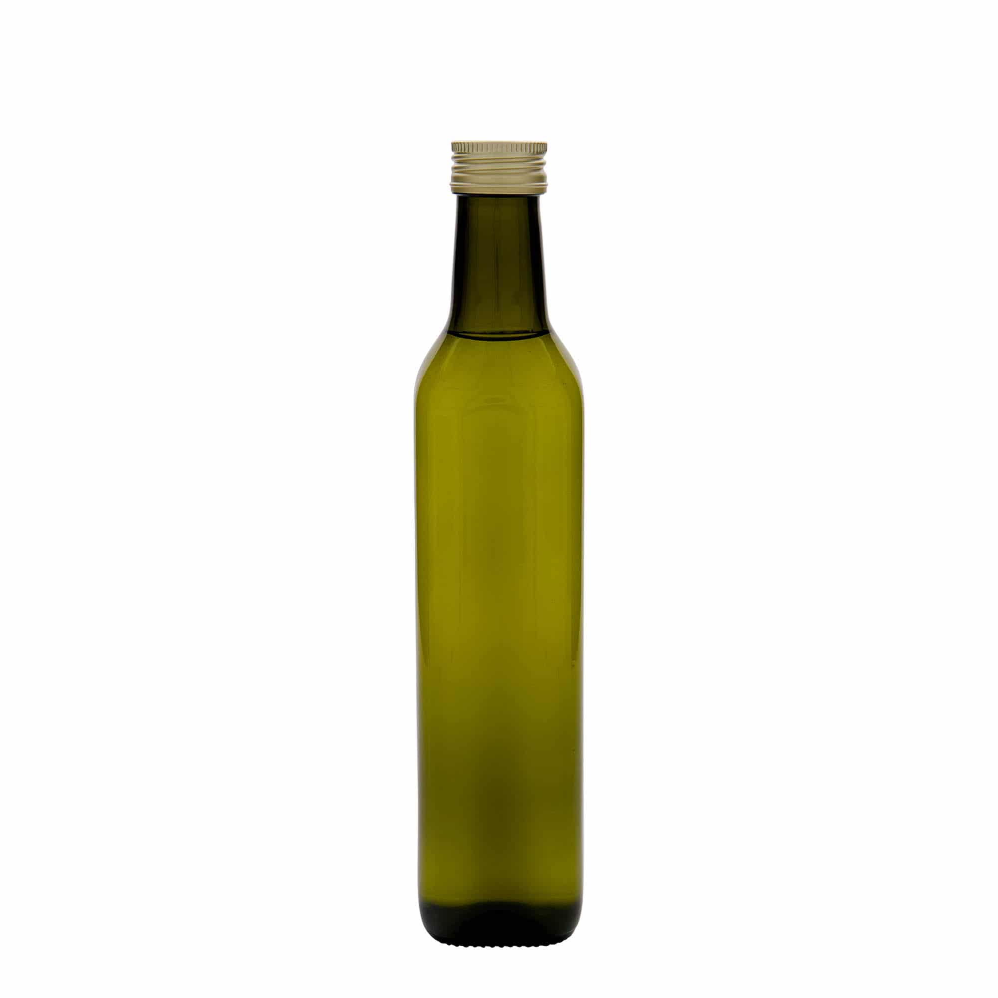 500 ml glasflaske »Marasca«, firkantet, antikgrøn, åbning: PP 31,5