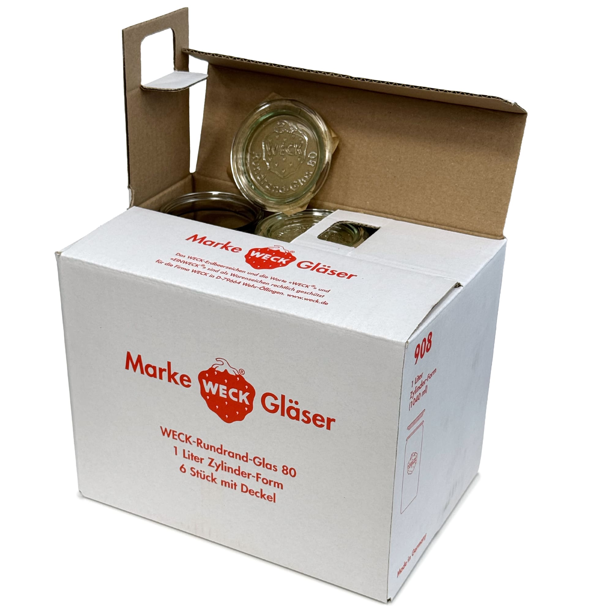 6x 1040 ml WECK-cylinderglas med glaslåg RR 80