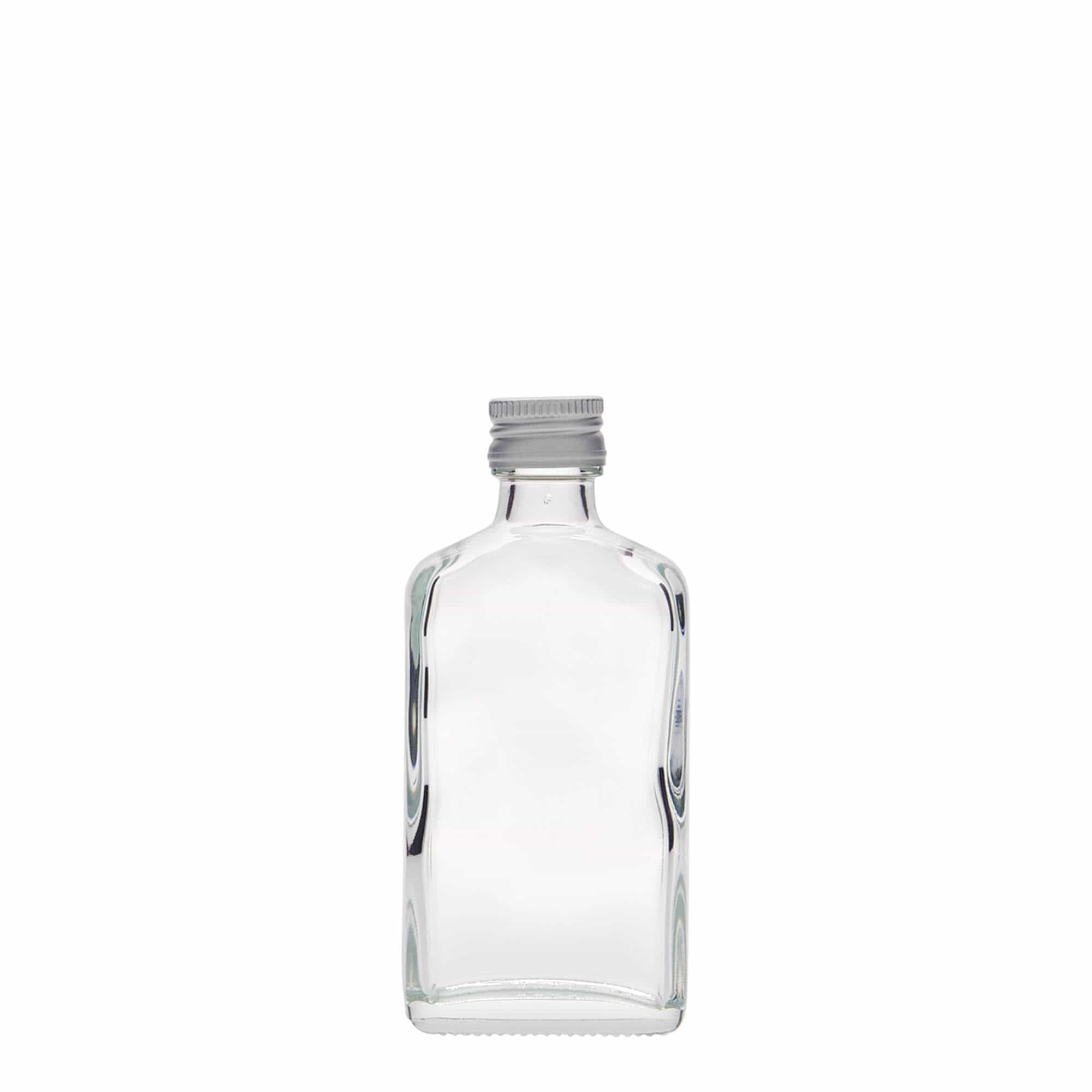 50 ml lommeflaske, rektangulær, glas, åbning: PP 18