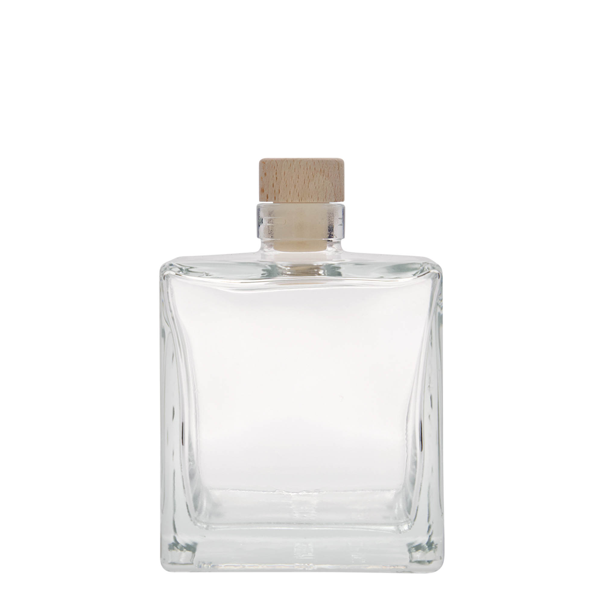 500 ml glasflaske 'Cube', kvadratisk, åbning: kork