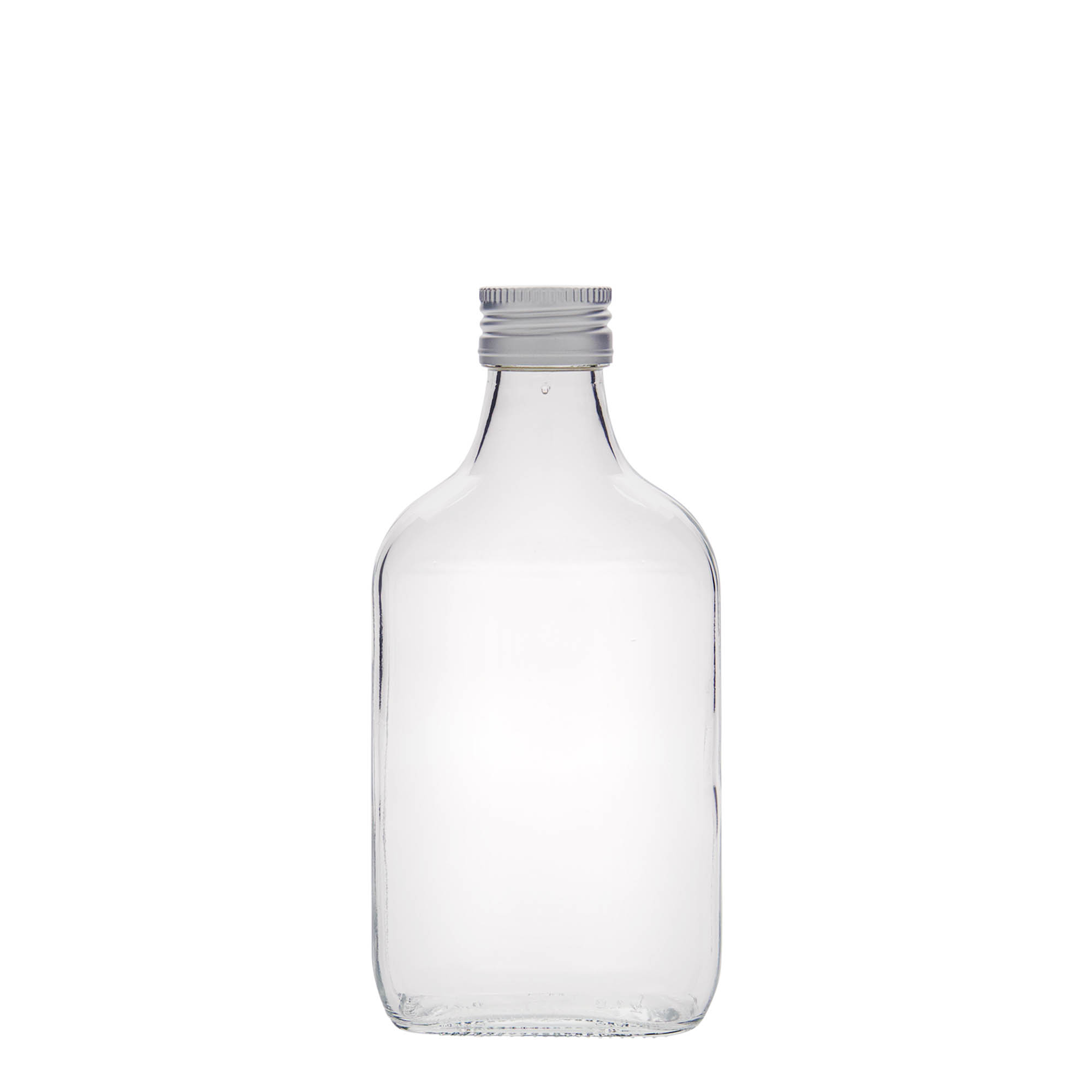 200 ml lommeflaske, rektangulær, glas, åbning: PP 28 200 ml lommeflaske, rektangulær, glas, åbning: PP 28