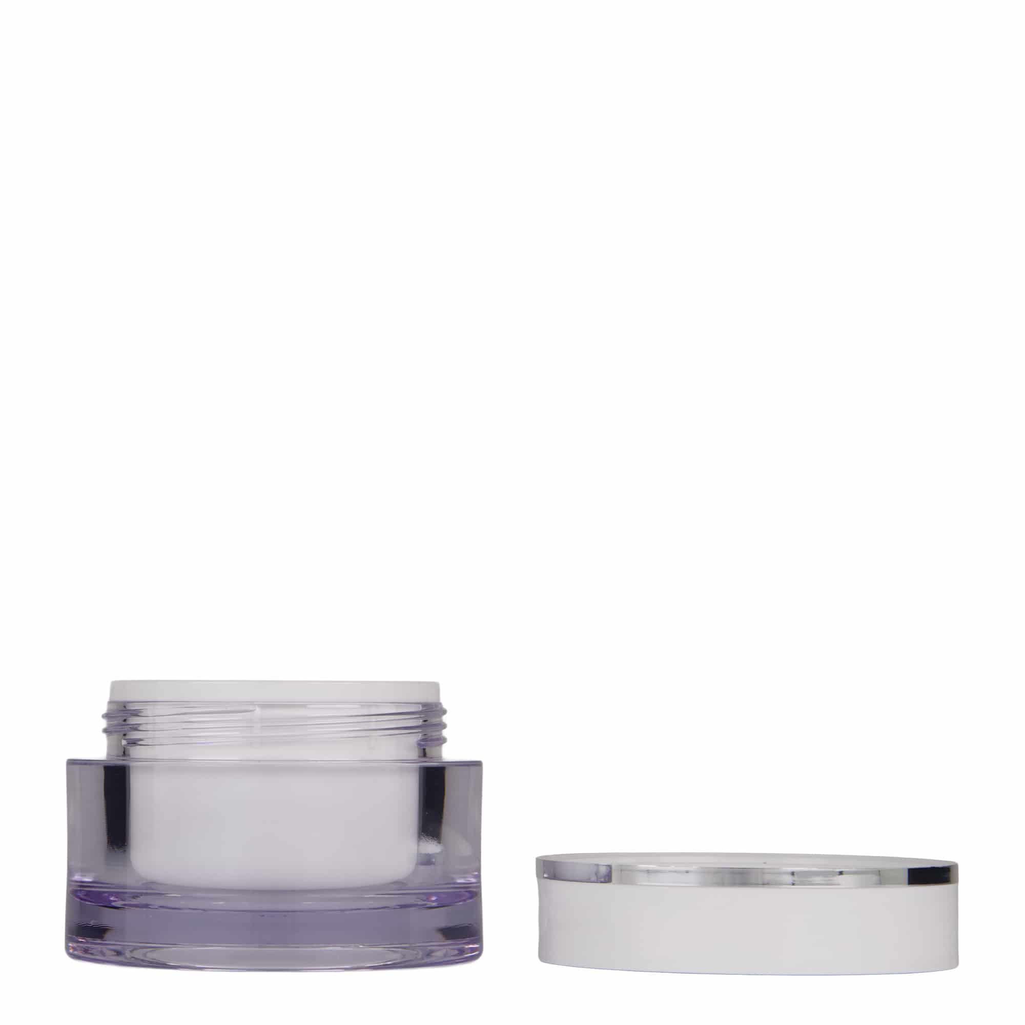 50 ml krukke, SAN-plast, hvid, åbning: skruelåg