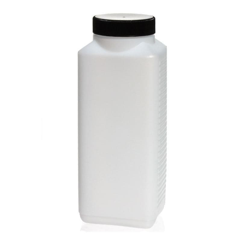 1.000 ml bredhalset flaske, firkantet, HDPE-plast, natur, åbning: DIN 60 EPE