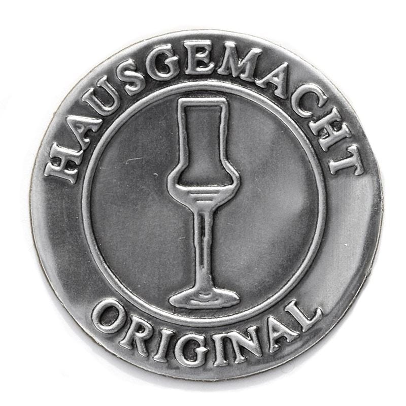 Tinlabel 'Original Hjemmelavet', rund, metal, sølv