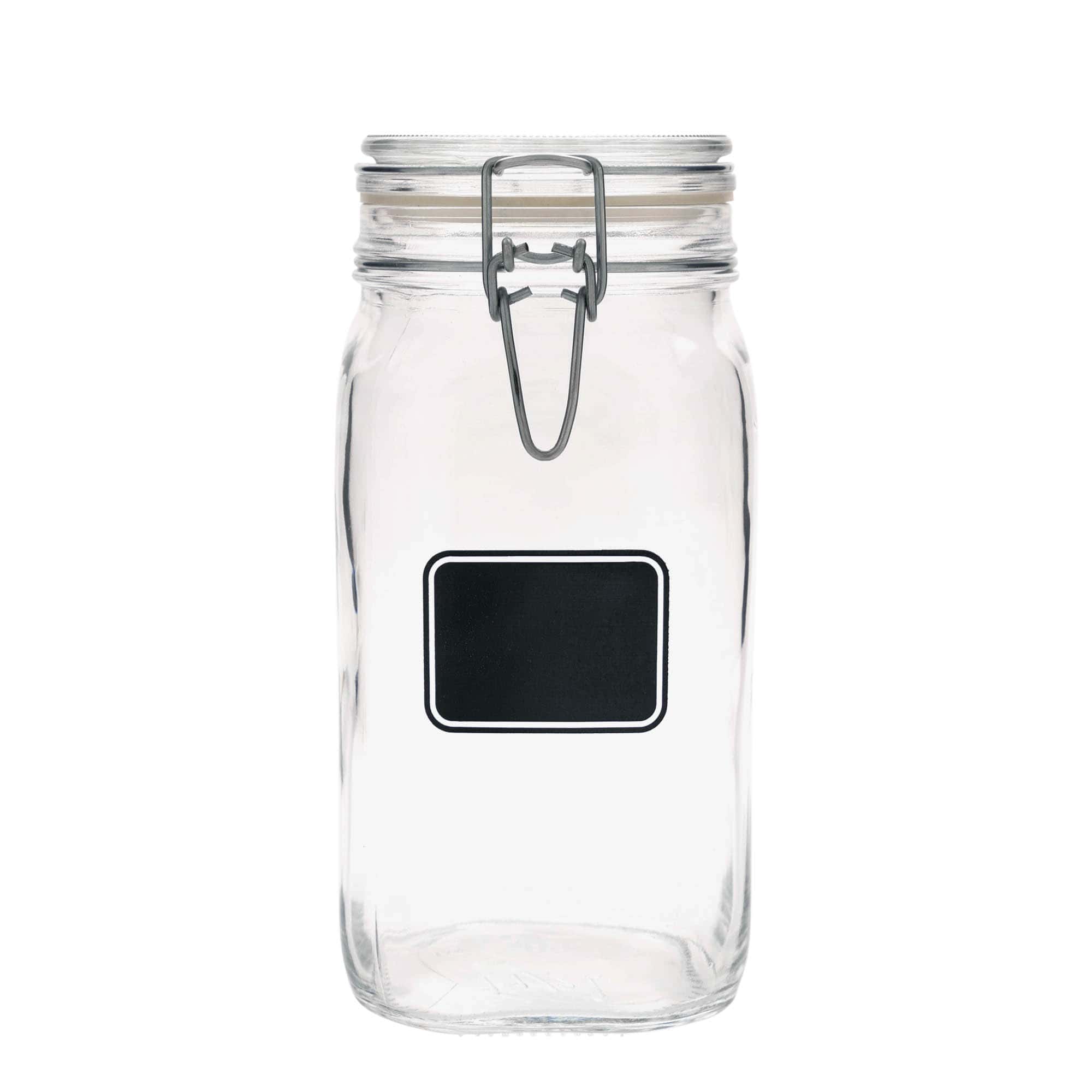 1.500 ml patentlukket glas »Fido«, motiv: etikettefelt, kvadratisk, åbning: patentlukning