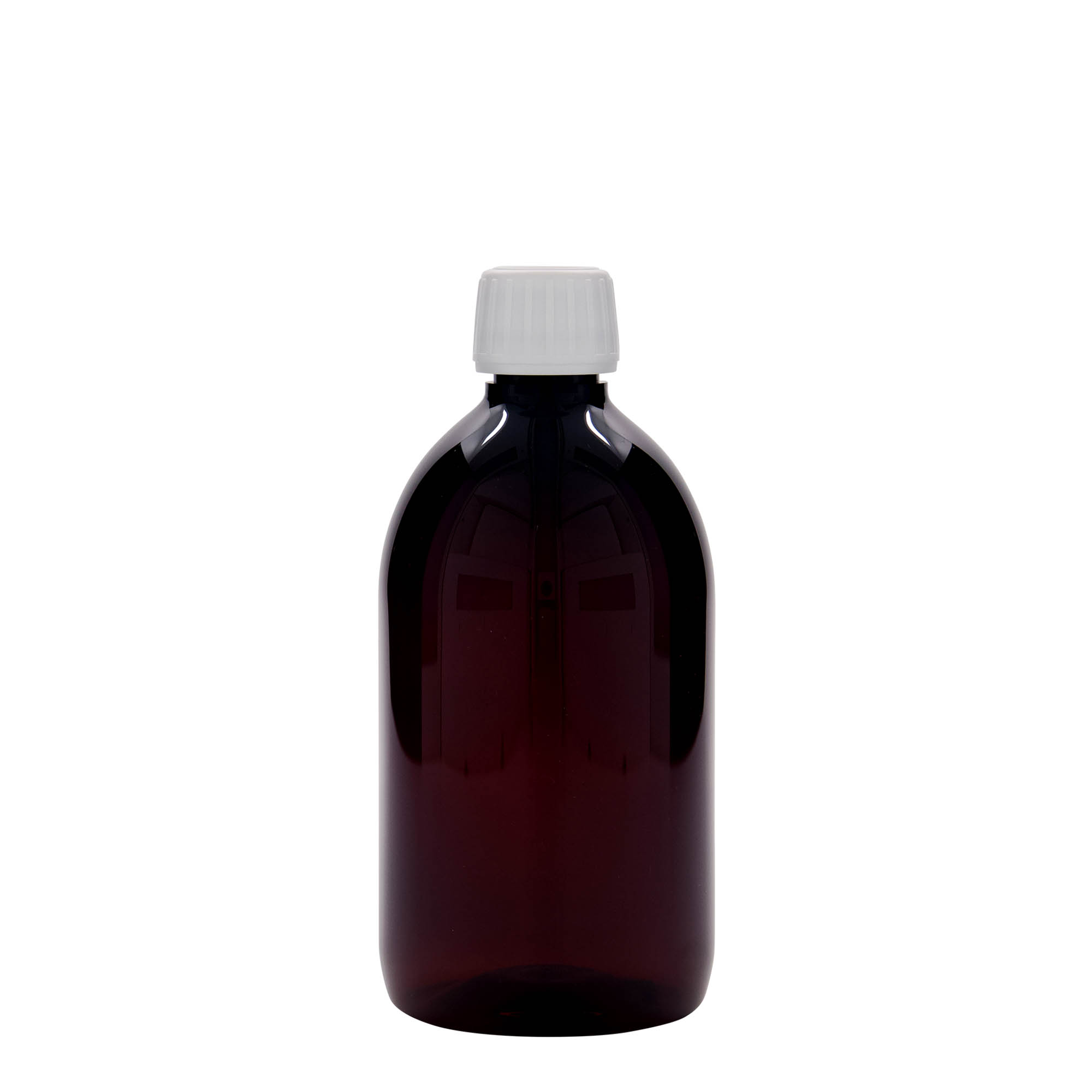 500 ml PET-medicinflaske, brun, plast, åbning: PP 28