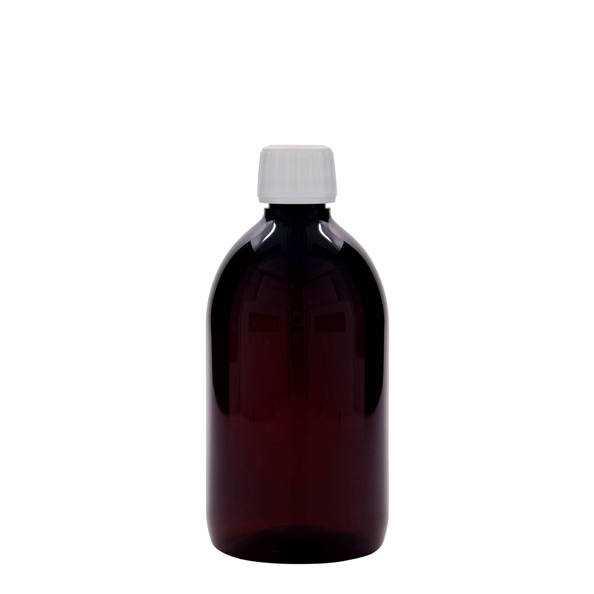 500 ml PET-medicinflaske, brun, plast, åbning: PP 28