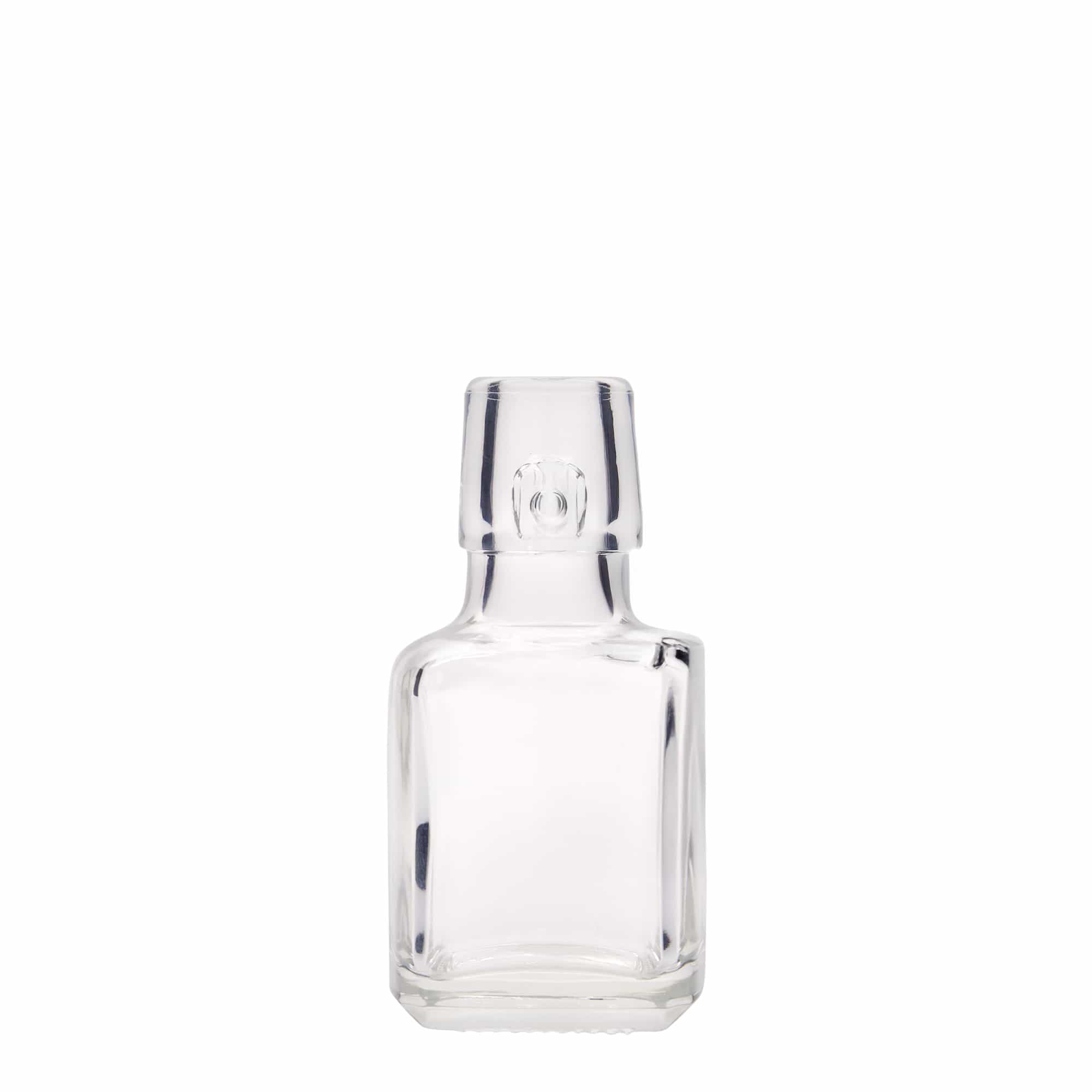 100 ml glasflaske 'Kubica', firkantet, åbning: patentprop