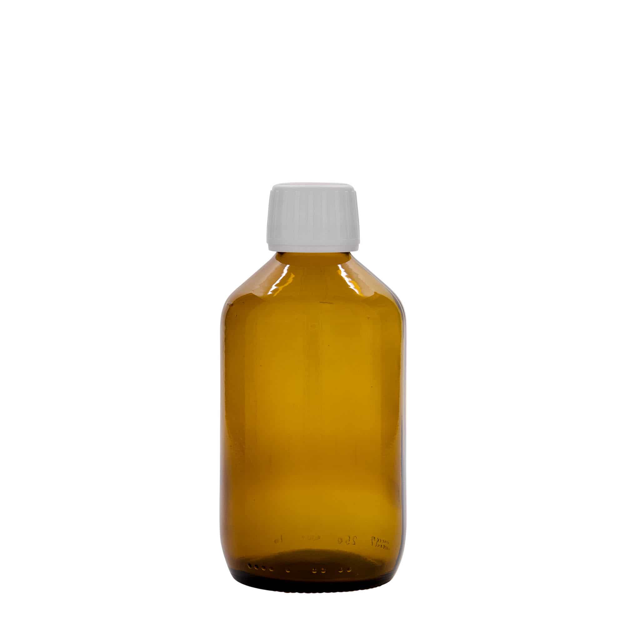 250 ml medicinflaske, brun, glas, åbning: PP 28