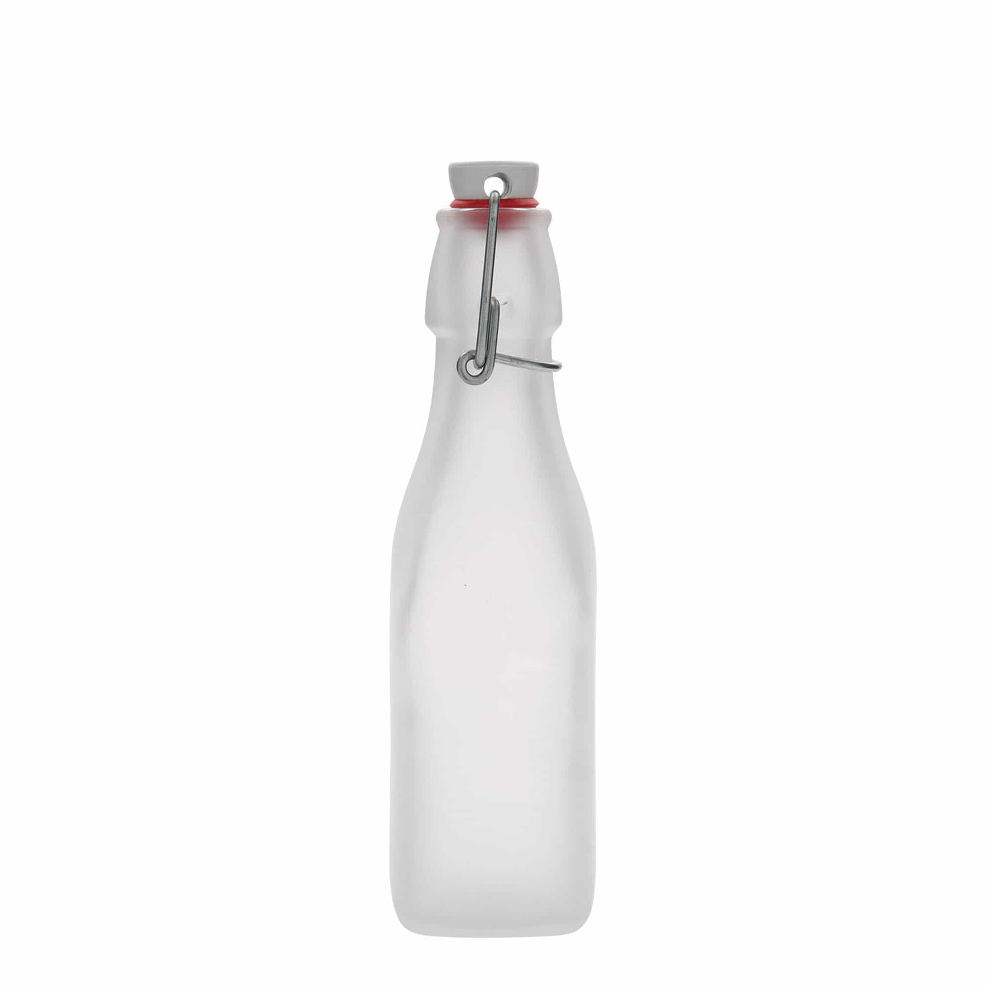 250 ml glasflaske »Swing, firkantet, hvid, åbning: låseklips