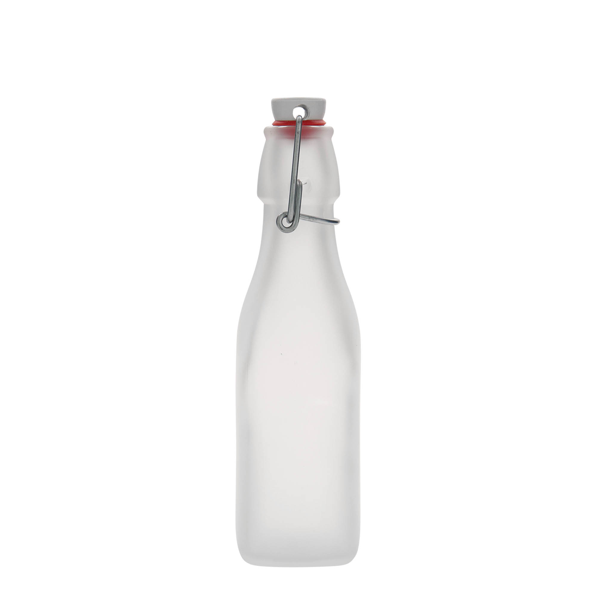 250 ml glasflaske »Swing, firkantet, hvid, åbning: låseklips