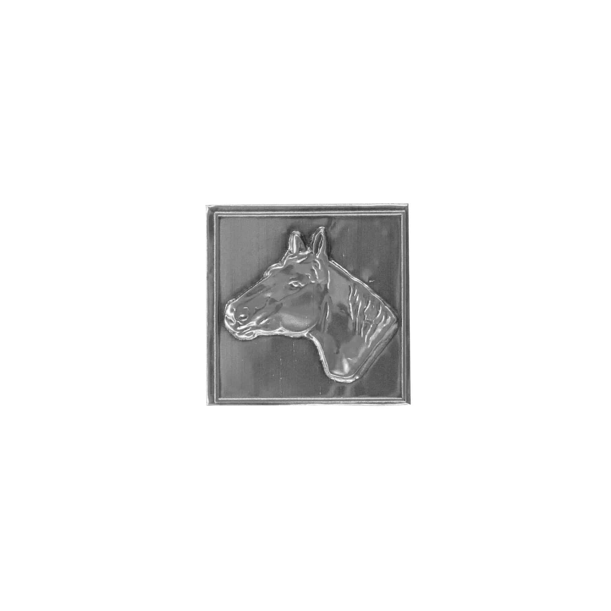 Tinlabel 'Pferd', kvadratisk, metal, sølv